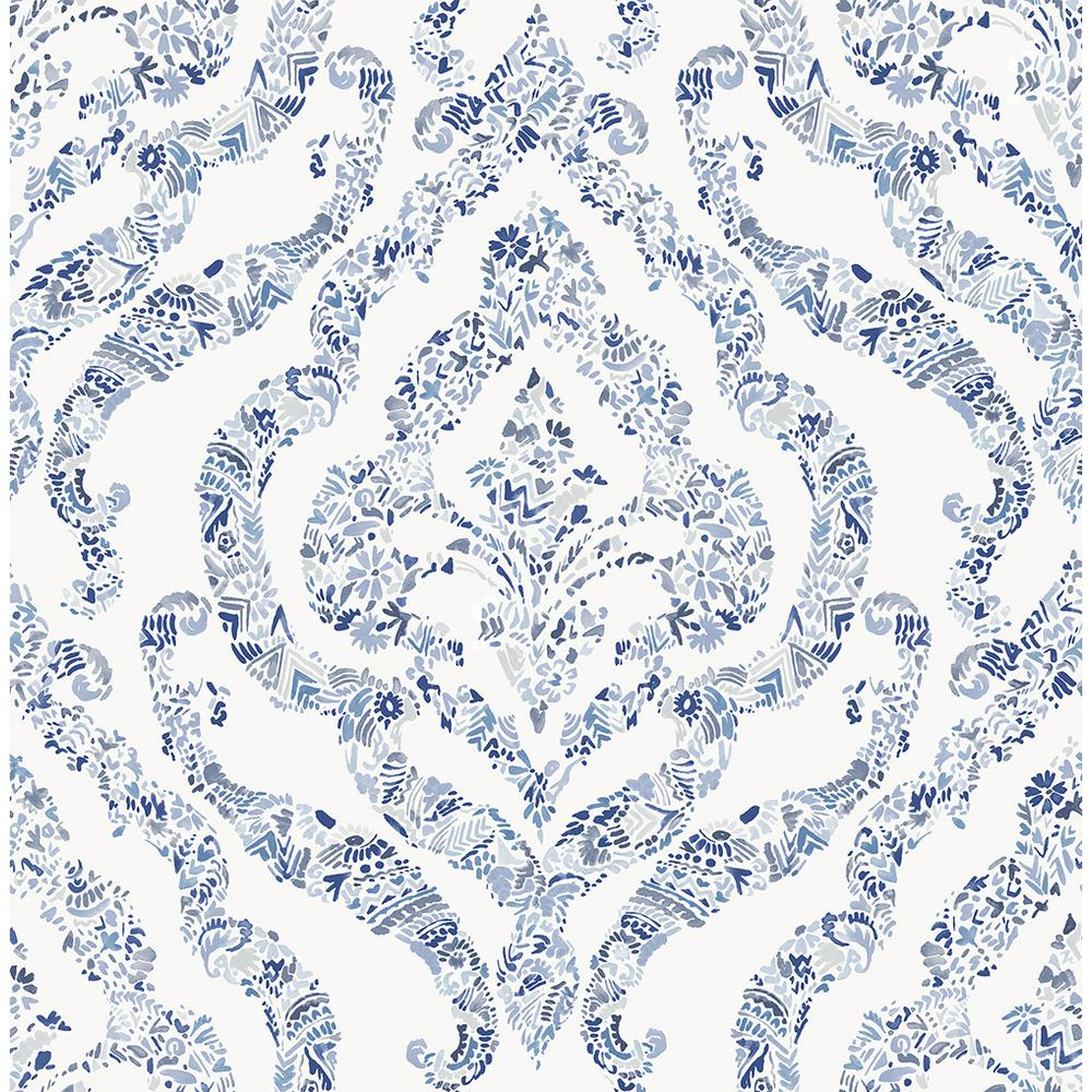 A-Street 56.4 sq. ft. Featherton Blue Floral Damask Wallpaper - Home Depot