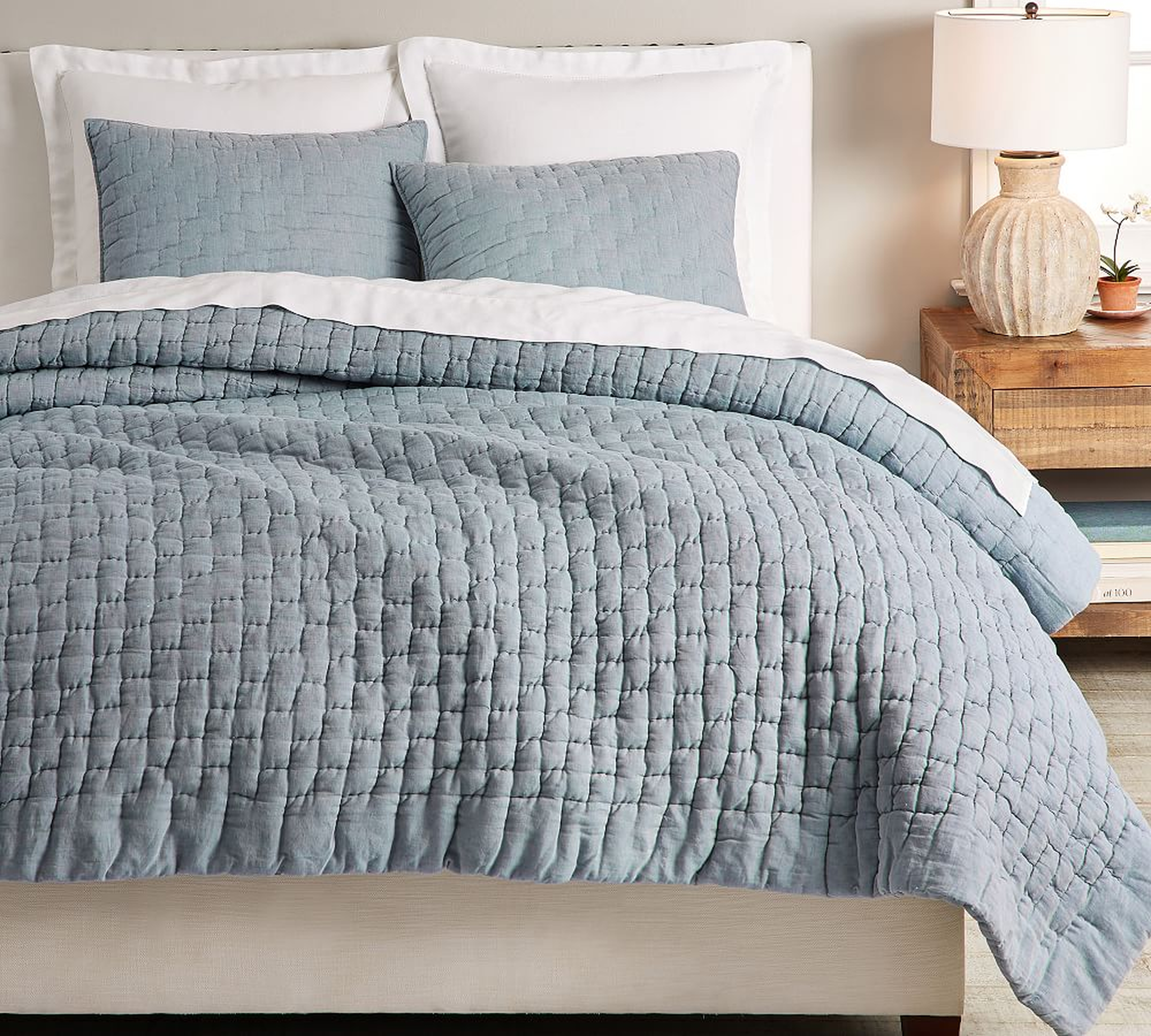 Bliss Handcrafted Cotton/Linen Quilt, King/Cal. King, Chambray - Pottery Barn