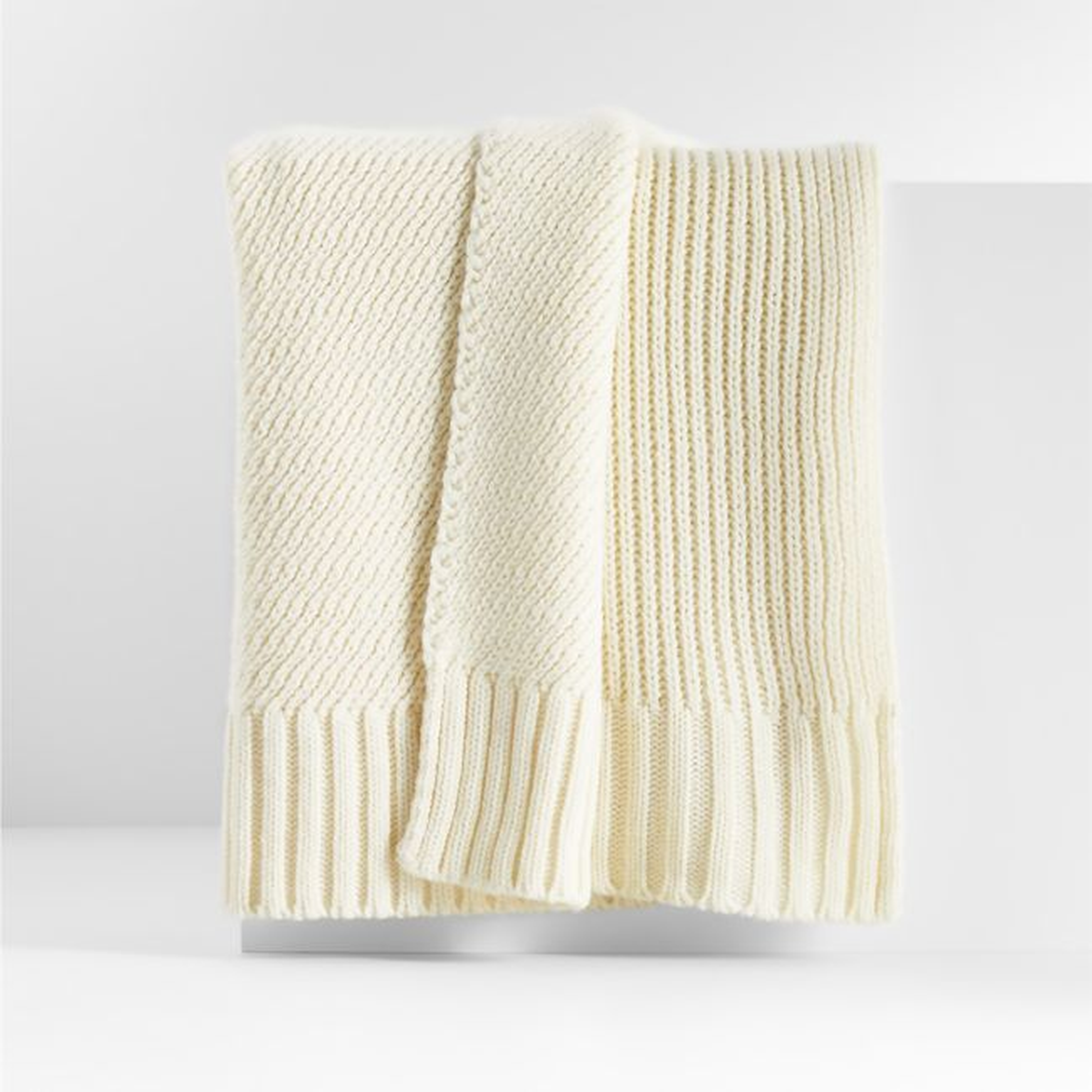 Sweater Knit 70"x55" Cream White Throw Blanket - Crate and Barrel