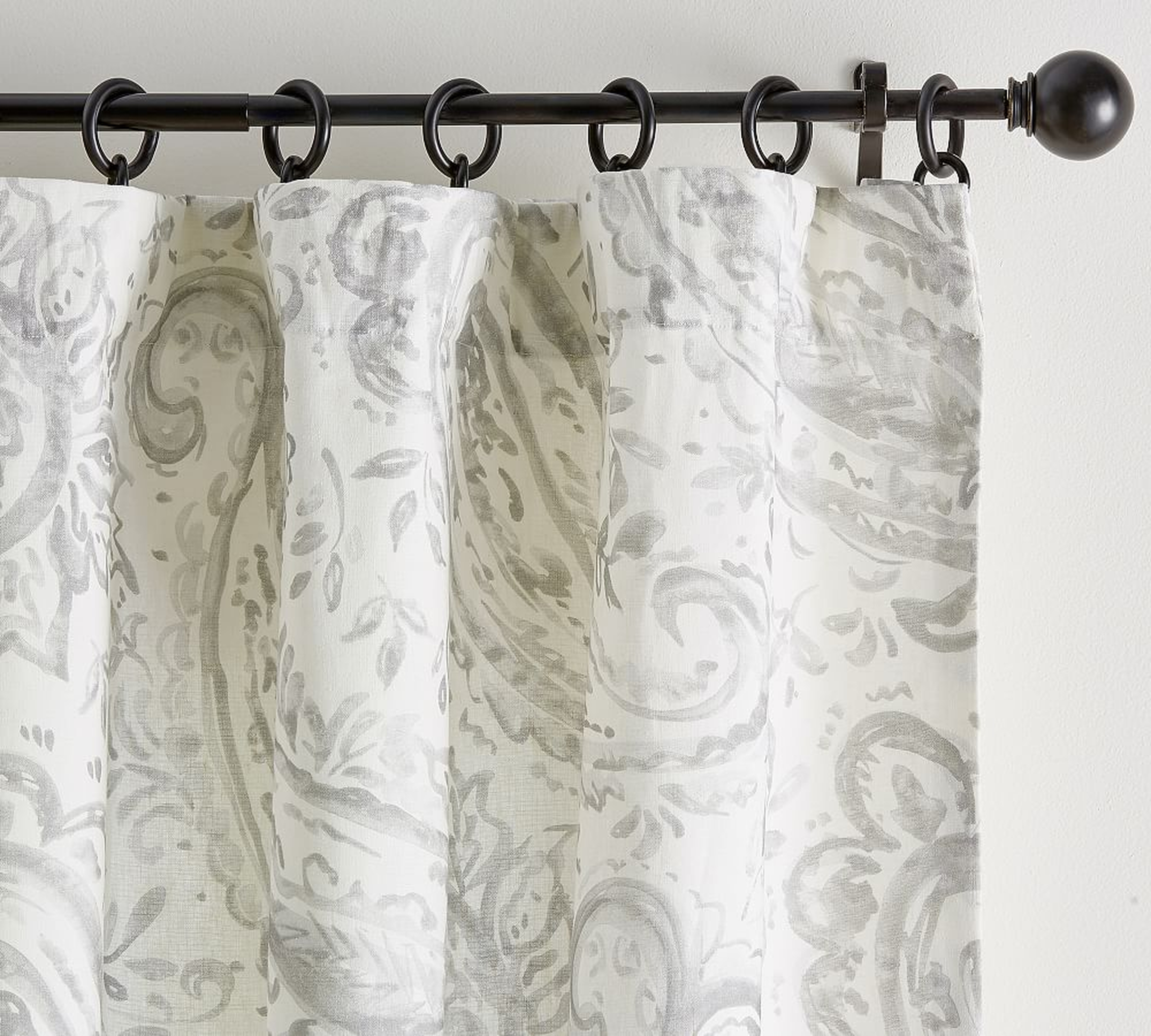 Melana Paisley Rod Pocket Curtain, 50 x 108", Gray - Pottery Barn