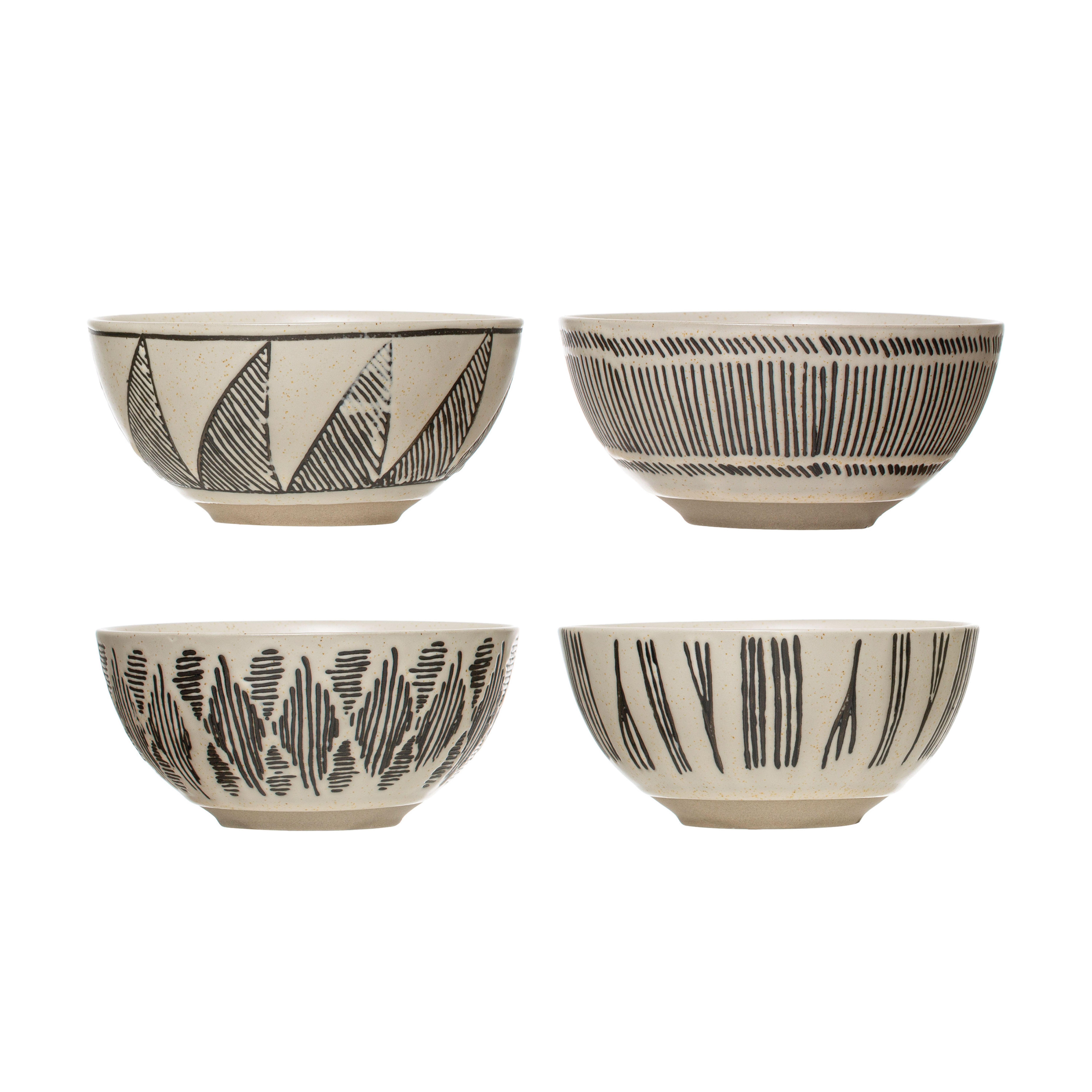 Round Stoneware Bowl, Set of 4 Styles - Bloomingville