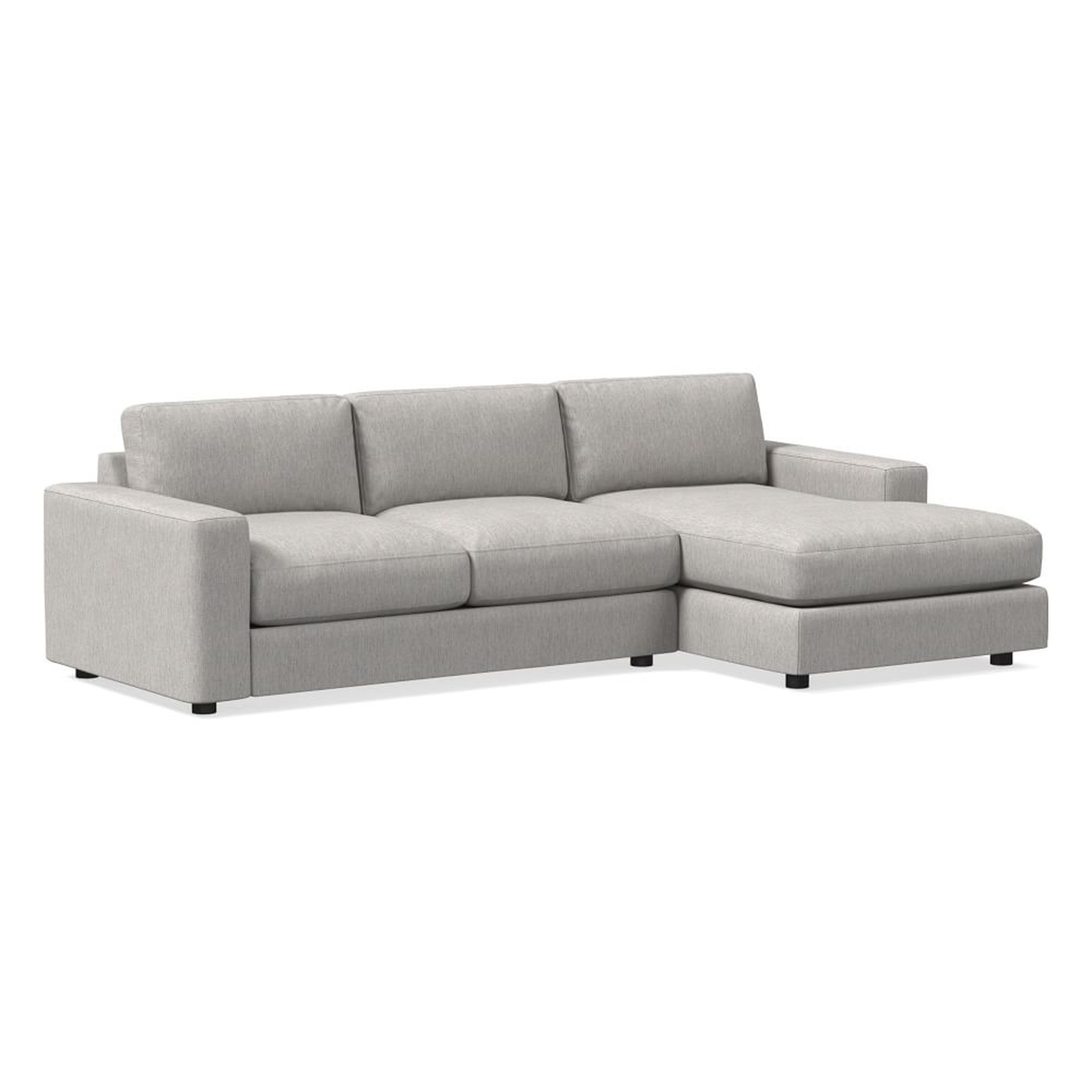 Urban Sectional Set 01: Left Arm 2 Seater Sofa, Right Arm Chaise, Poly, Performance Coastal Linen, Storm Gray, Concealed Supports - West Elm