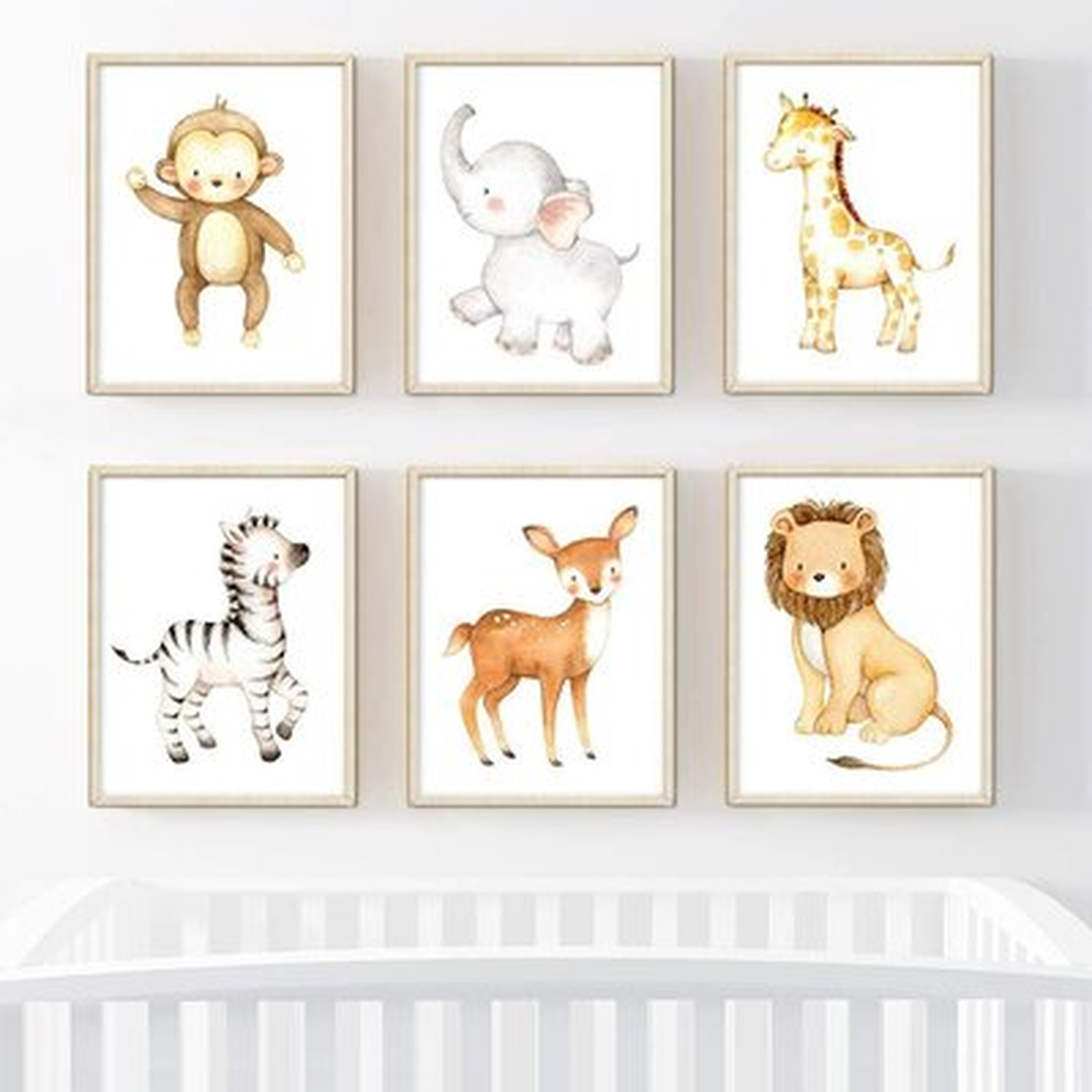 Dedakia Burlap, Lion, Zebra, Giraffe, Deer, Elephant, Monkey 6-Piece Set Paper Print - Wayfair
