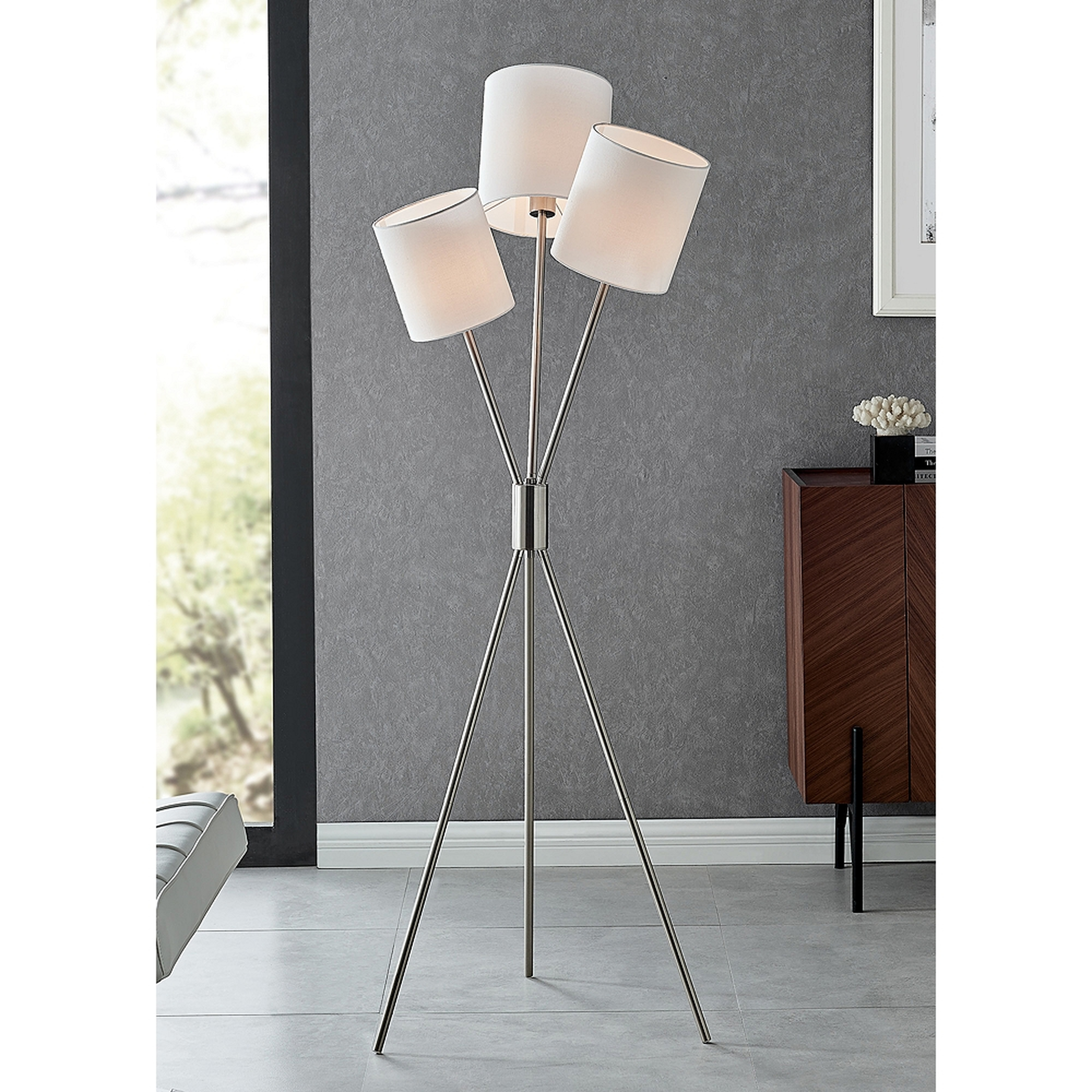 Lite Source Crisanta Brushed Nickel Metal 3-Light Floor Lamp - Style # 263D0 - Lamps Plus