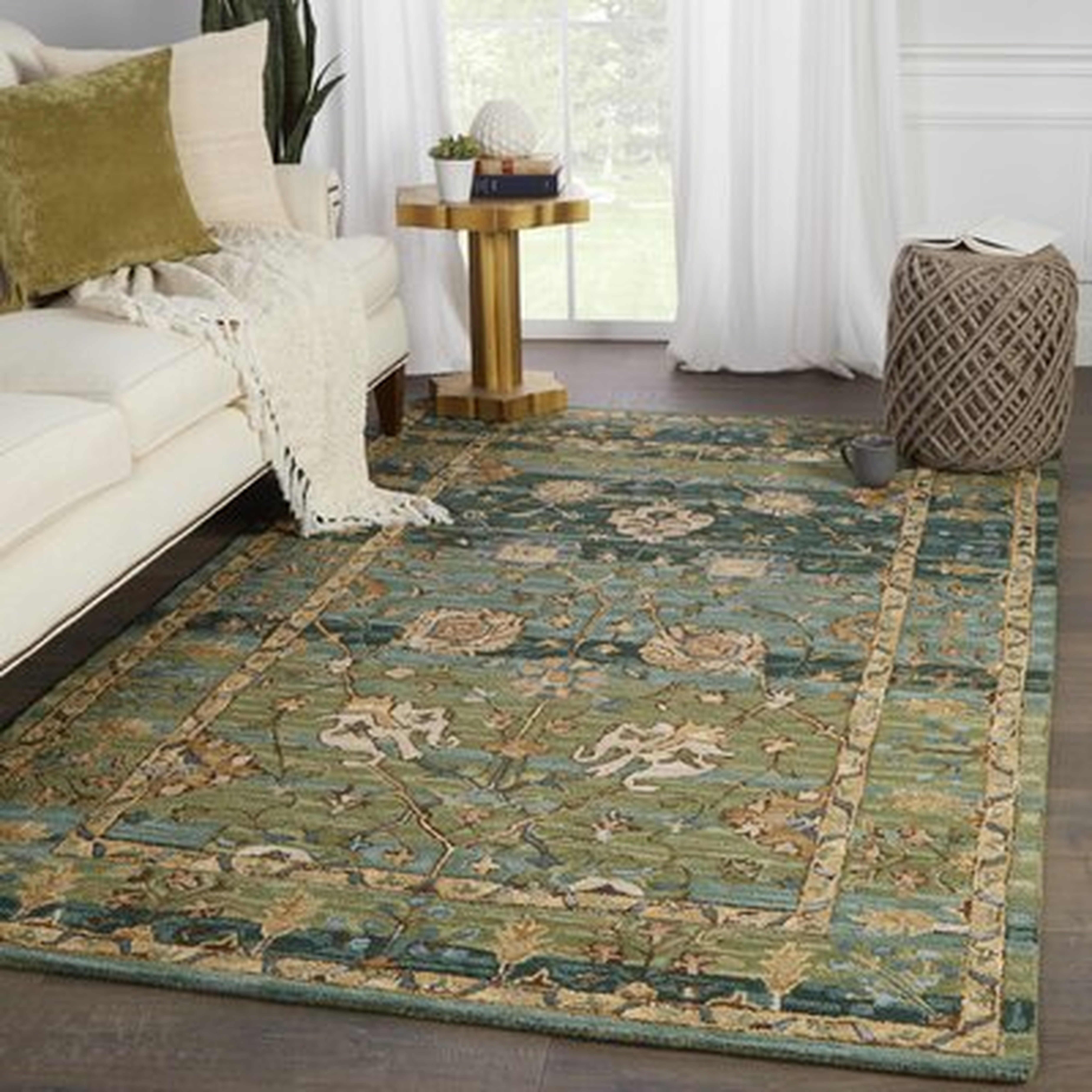 Corla Floral Handmade Tufted Wool Green/Tan/Blue Area Rug - Birch Lane
