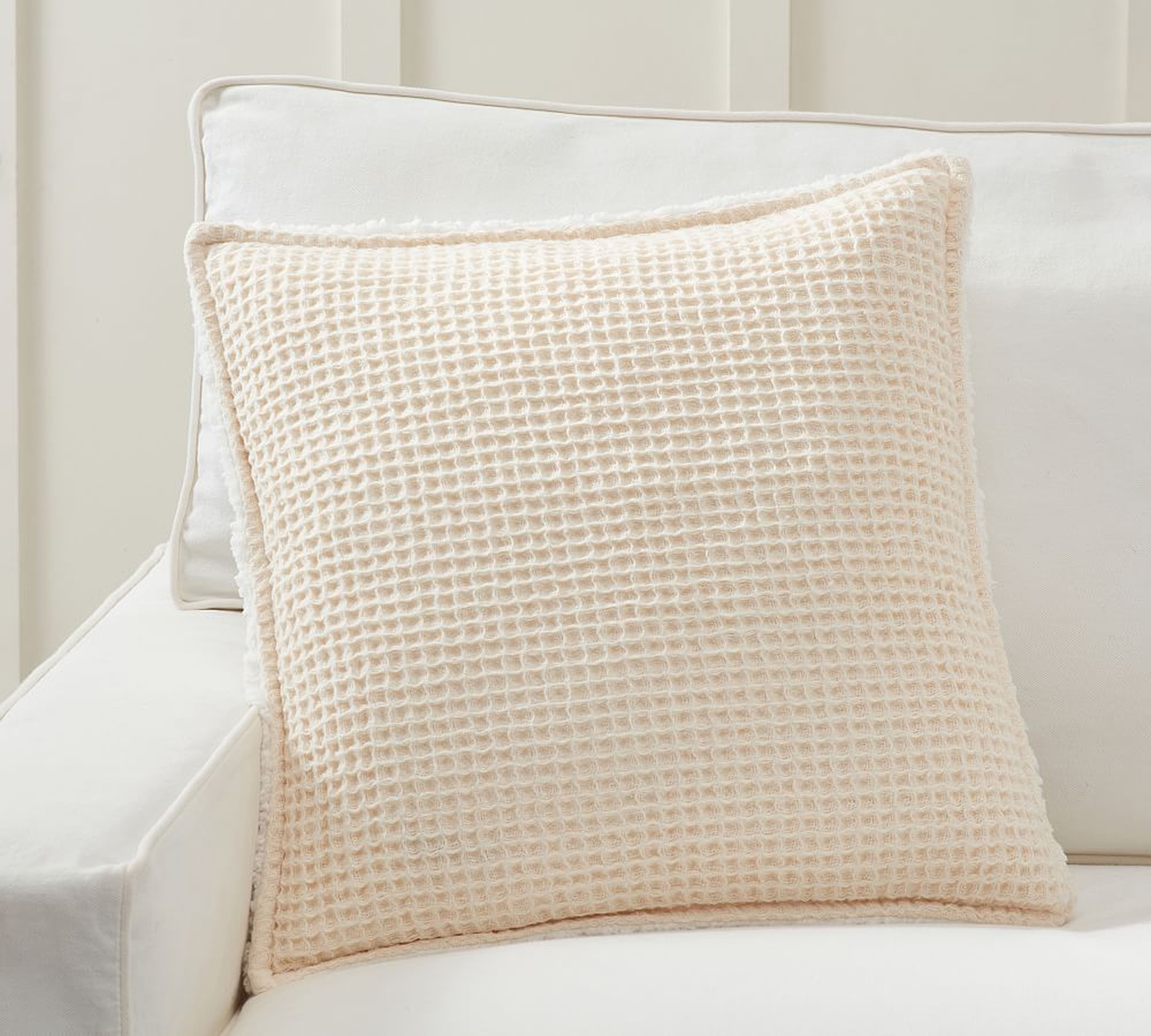 Waffle with Sherpa Back Pillow Cover, 20", Ivory - Pottery Barn