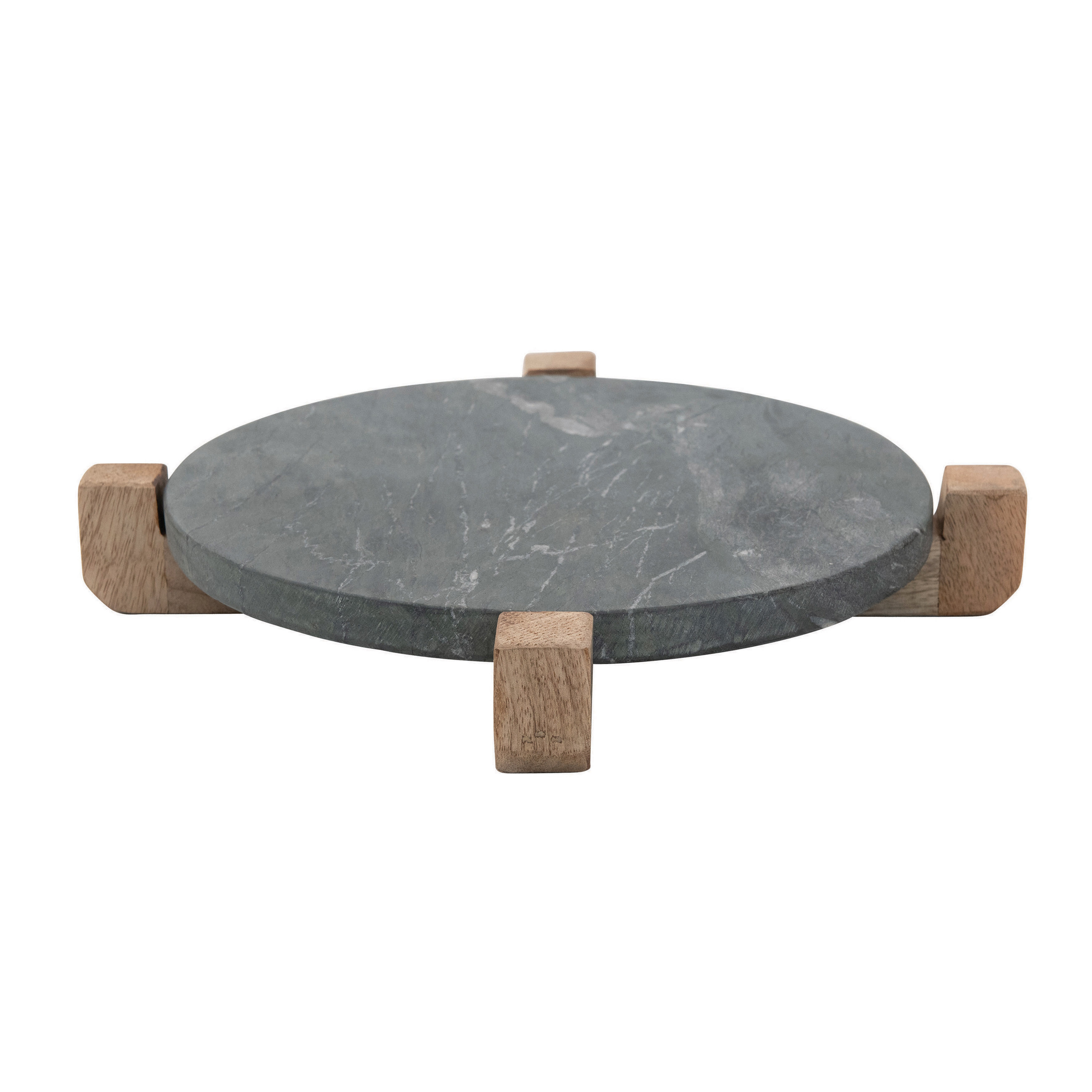 Marble Serving Board with Mango Wood Stand, Black & Natural, Set of 2 - Bloomingville