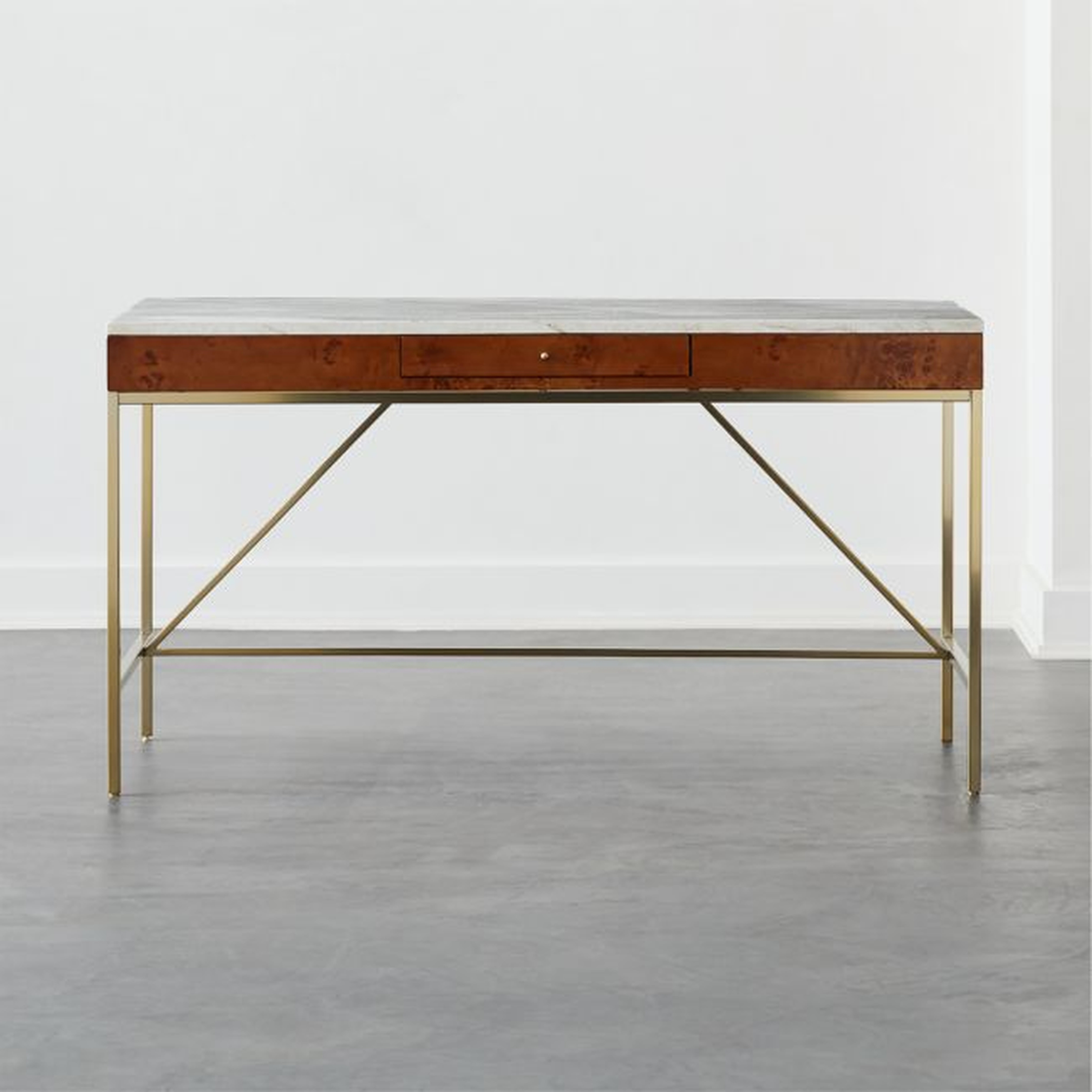 Irwin Burl Wood Desk with Travertine Top Model 8804 - CB2