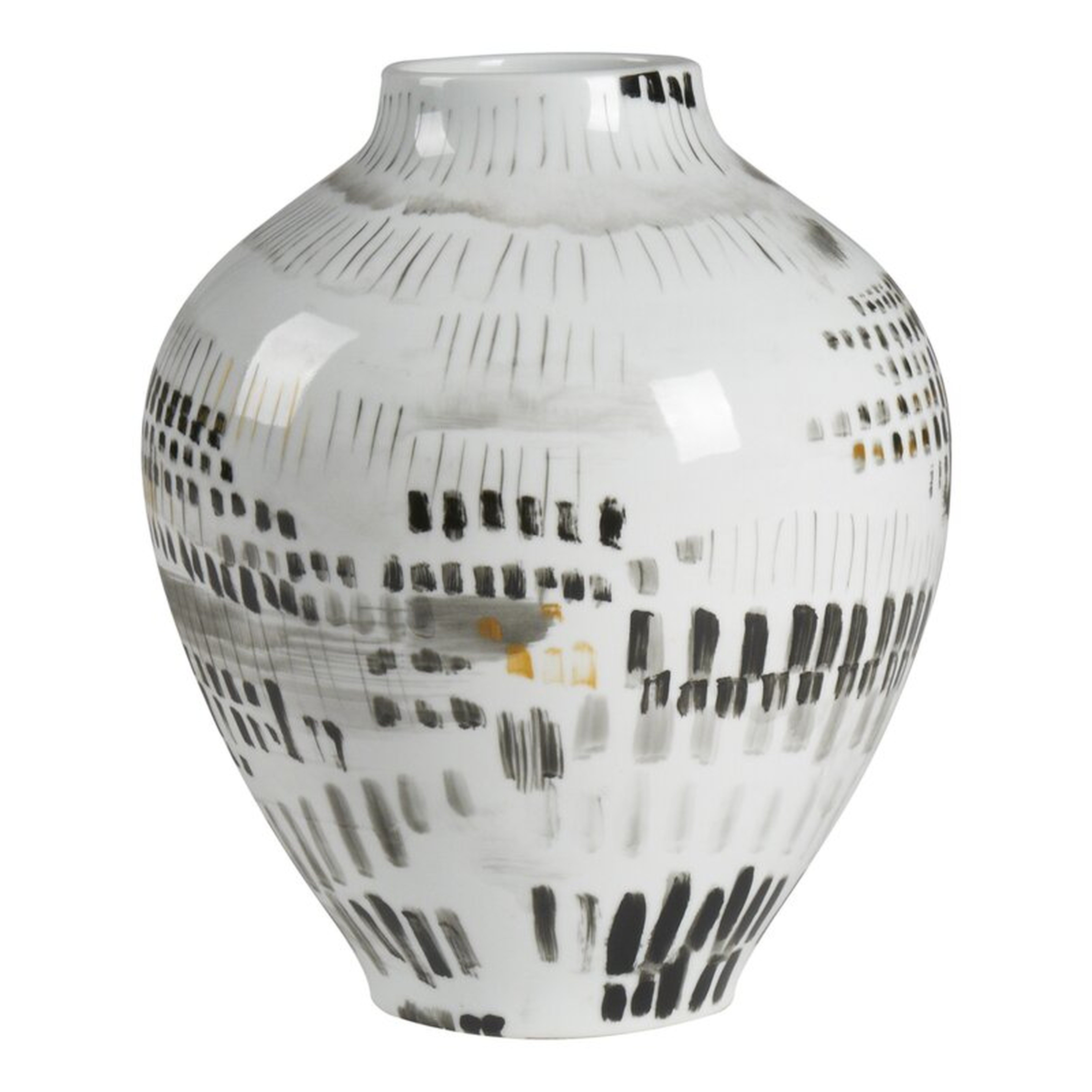 Kravet Cade White/Black/Gray/Gold 13.75"" Porcelain Table Vase - Perigold