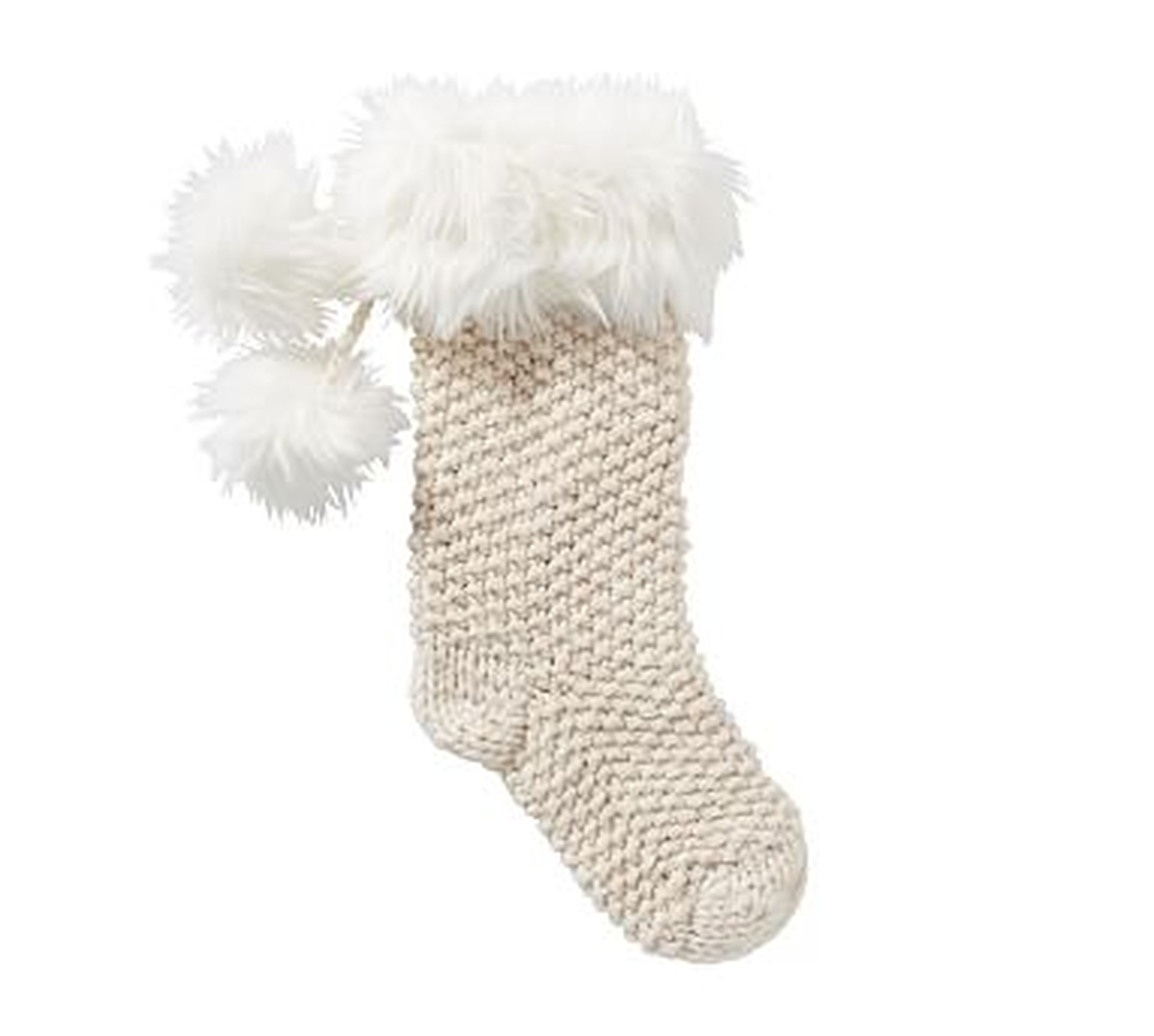 Knit Stocking with Faux Fur Trim, Ivory - Medium - Pottery Barn