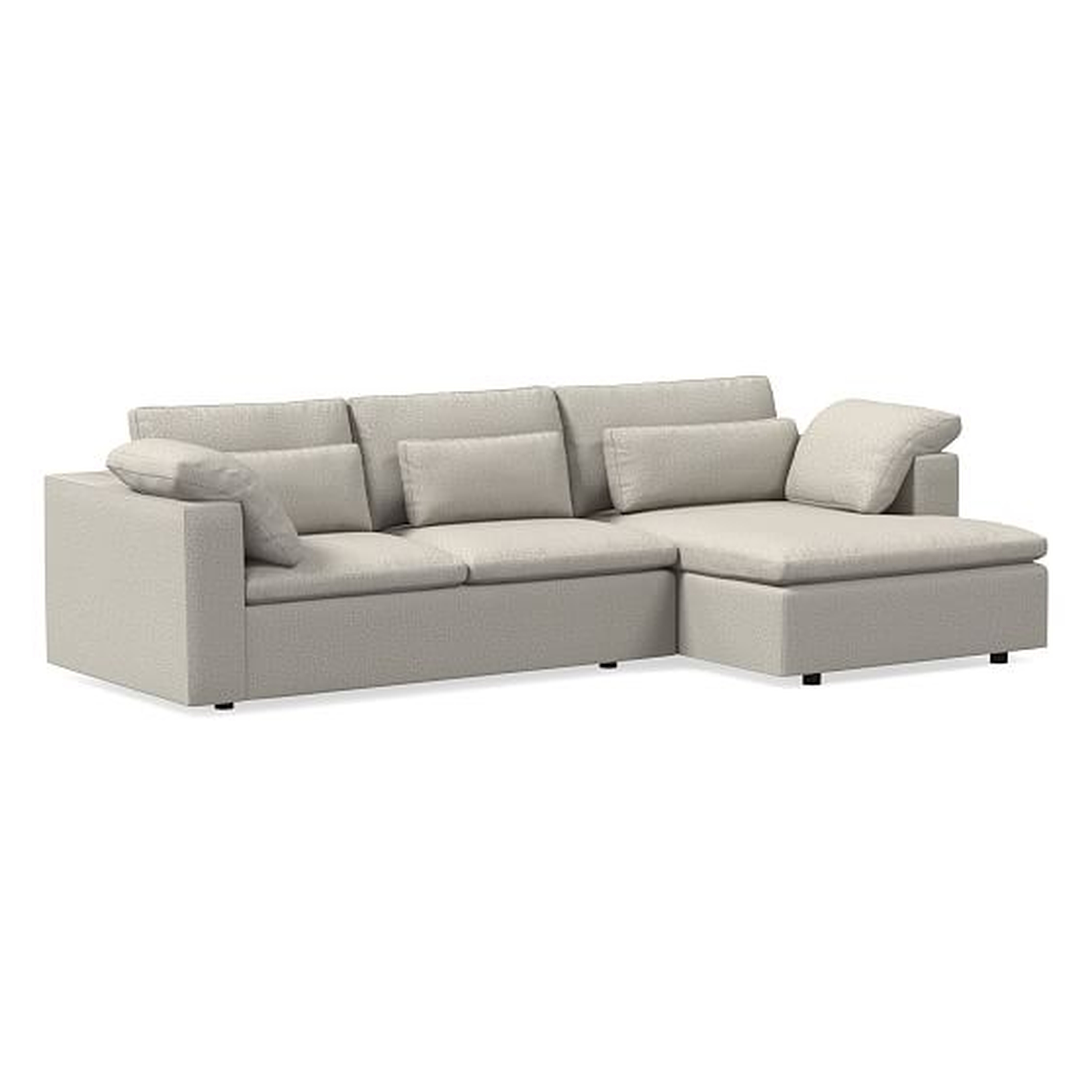 Harmony Modular Sectional Set 11: Petite Left Arm Sofa, Petite Right Arm Chaise, Down, Performance Twill, Stone, Concealed Supports - West Elm