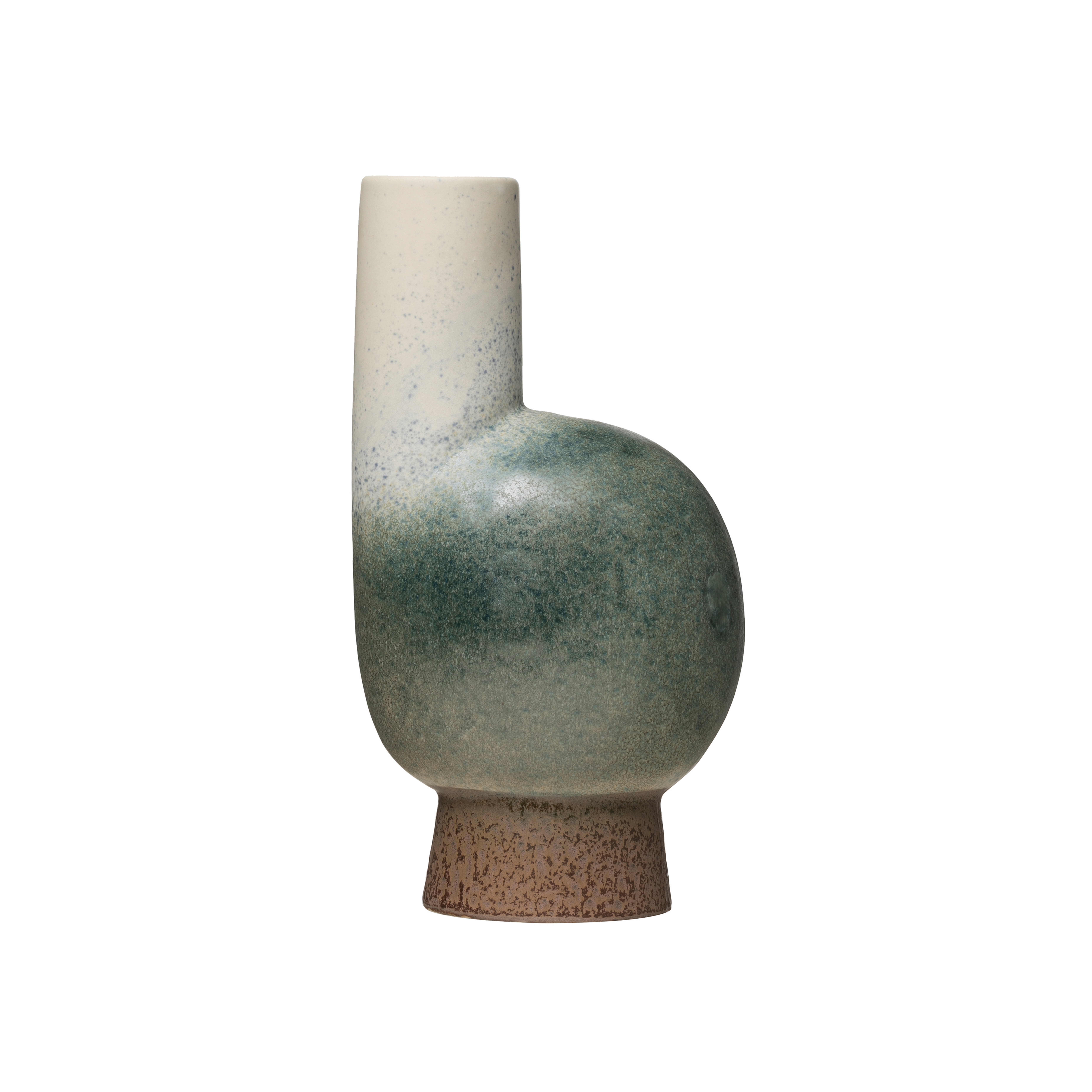11"H Round Stoneware Vase with Chimney, Pedestal Base & Reactive Glaze Finish (Each one will vary) - Moss & Wilder