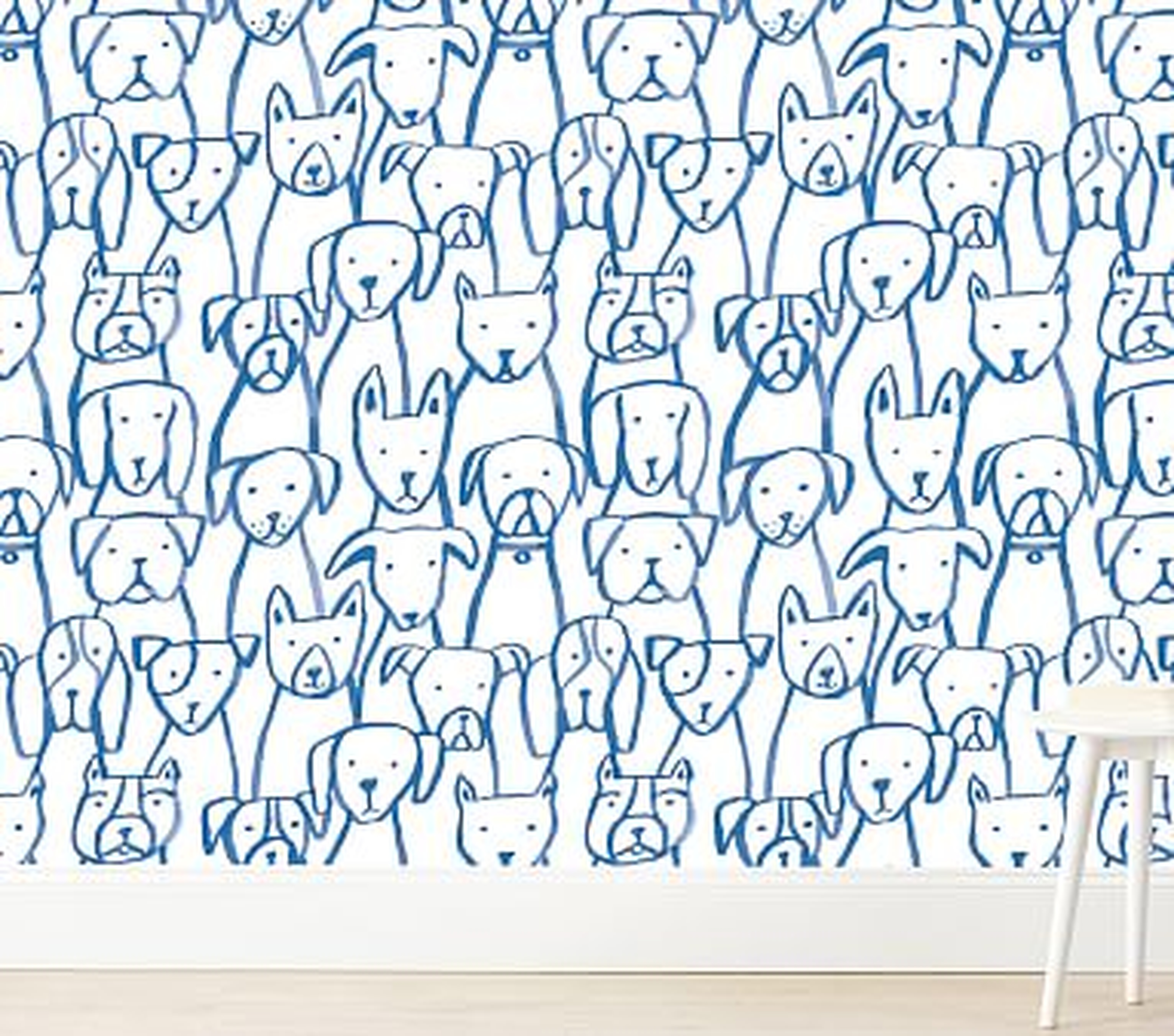 Chasing Paper Wallpaper Puppy Pile, Blue - Pottery Barn Kids