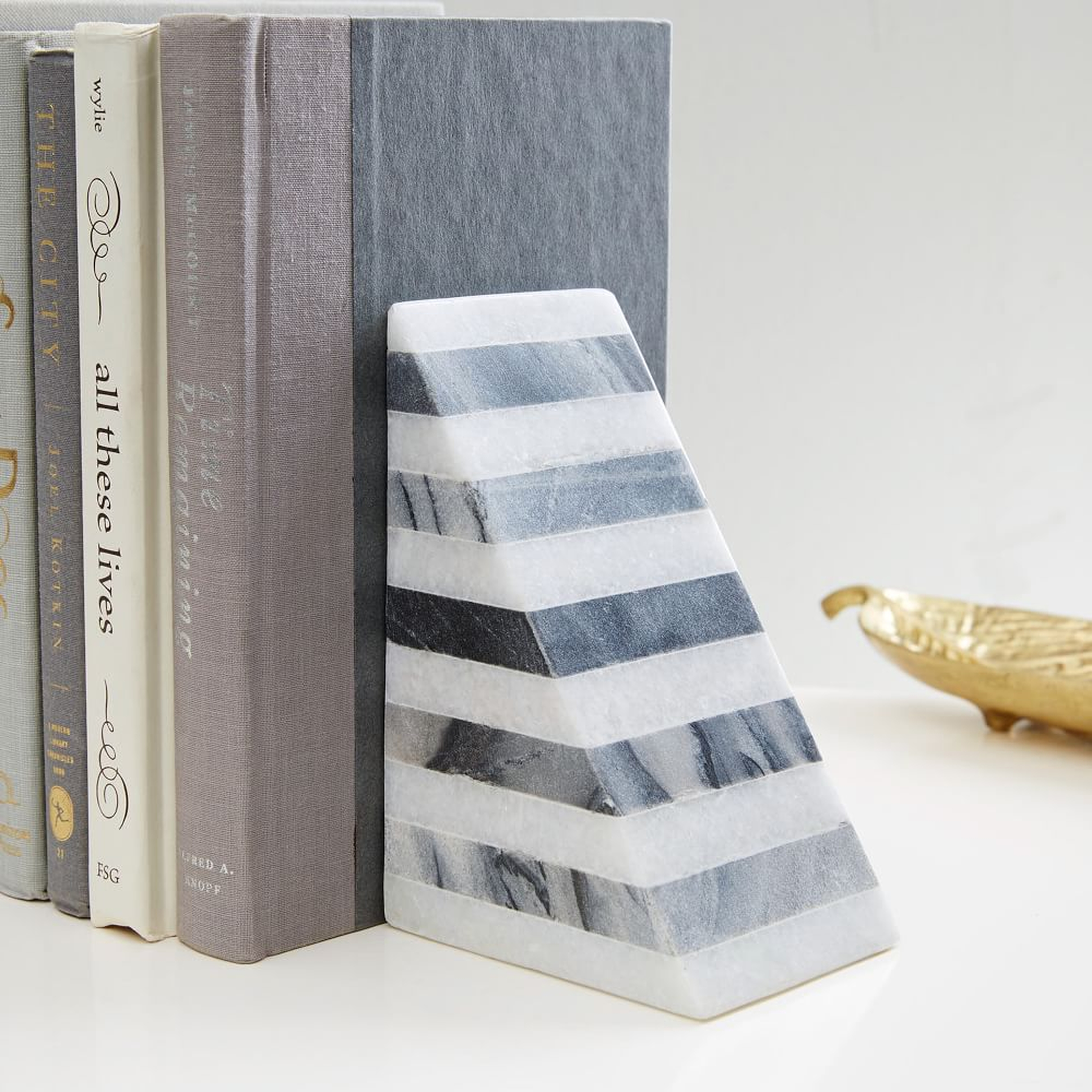 Geometry Bookends, Striped Angle, Black/White - West Elm