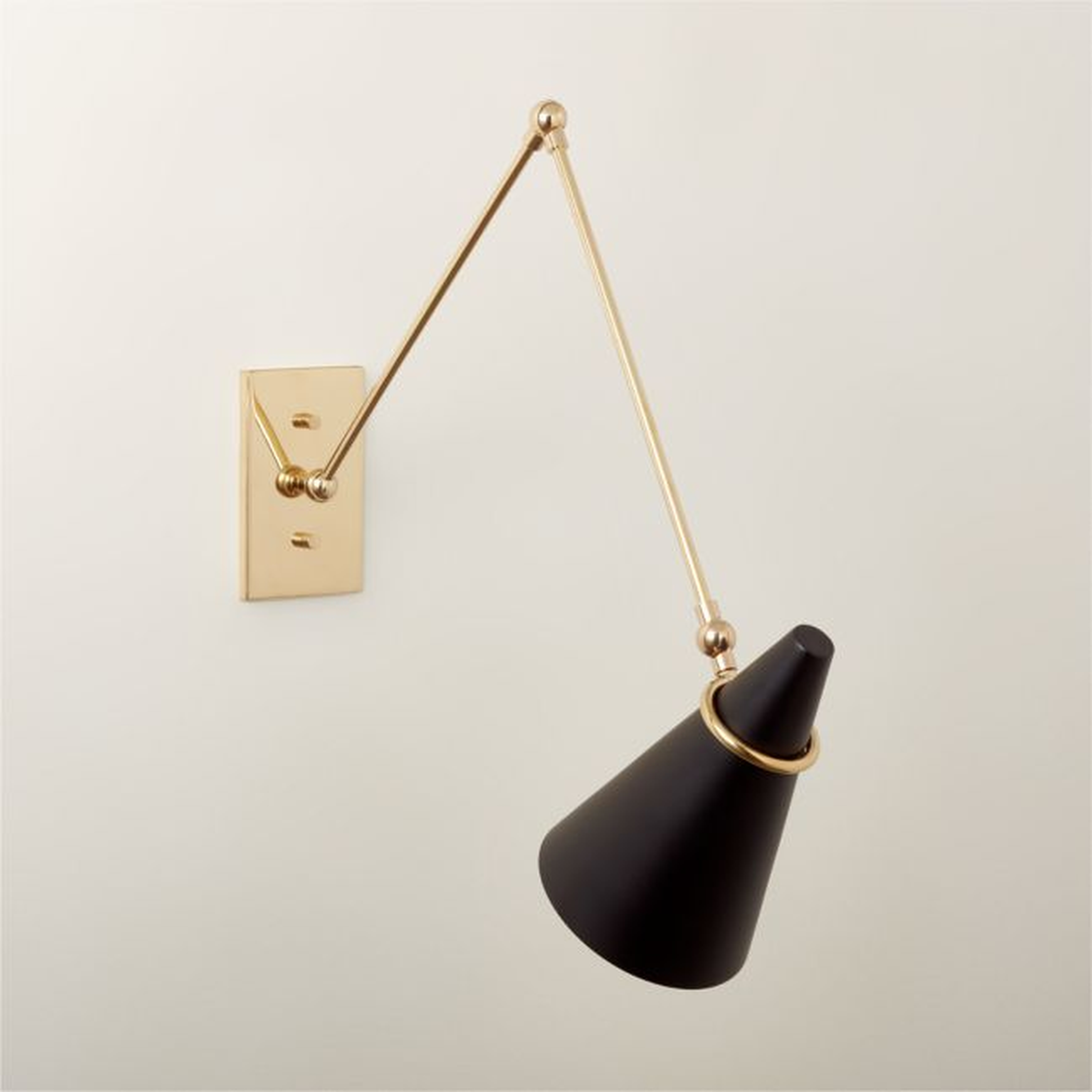 Aldus Black and Polished Brass Articulating Wall Sconce - CB2