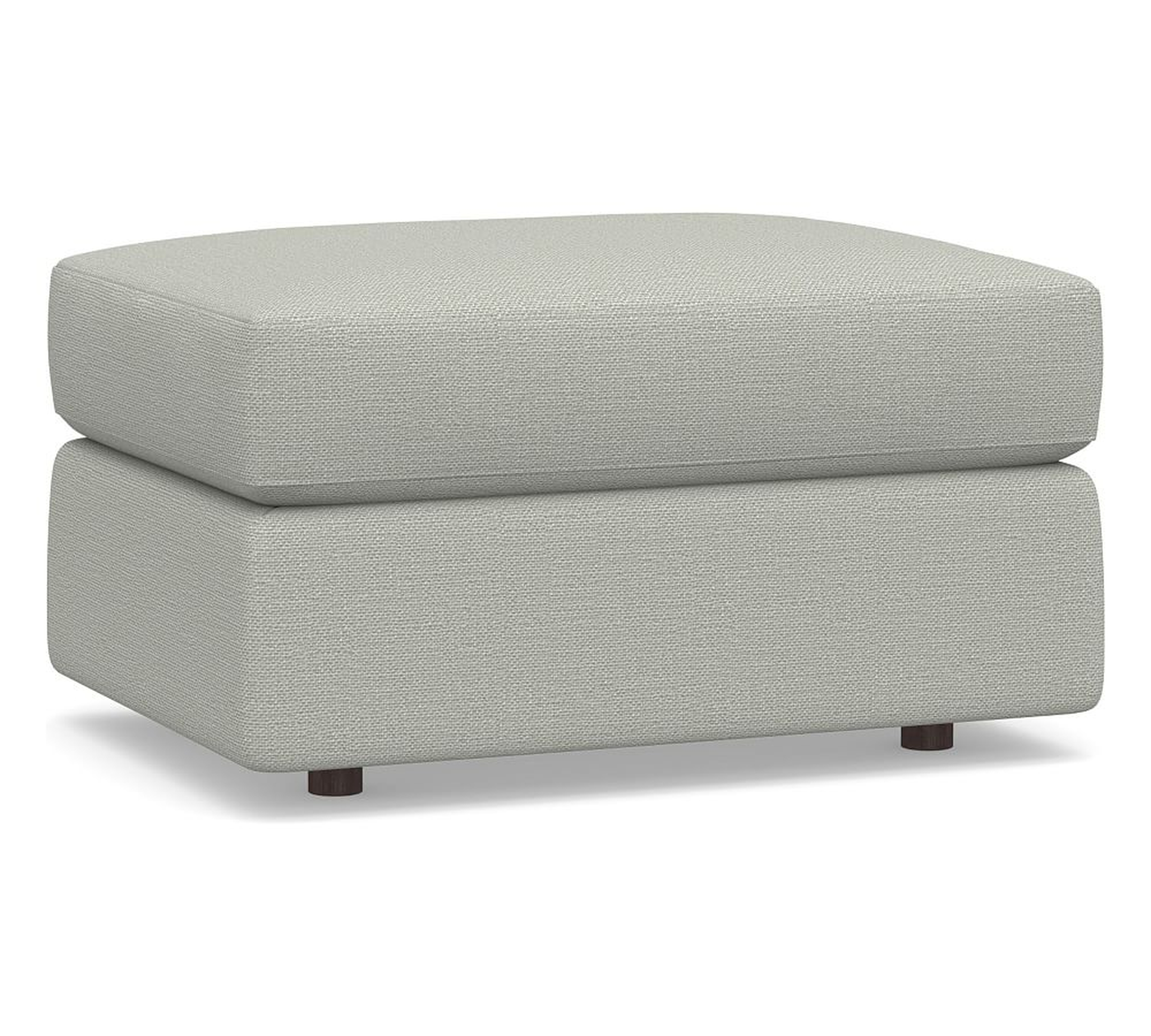 Carmel Square Arm Upholstered Ottoman, Down Blend Wrapped Cushions, Chunky Basketweave Light Gray - Pottery Barn