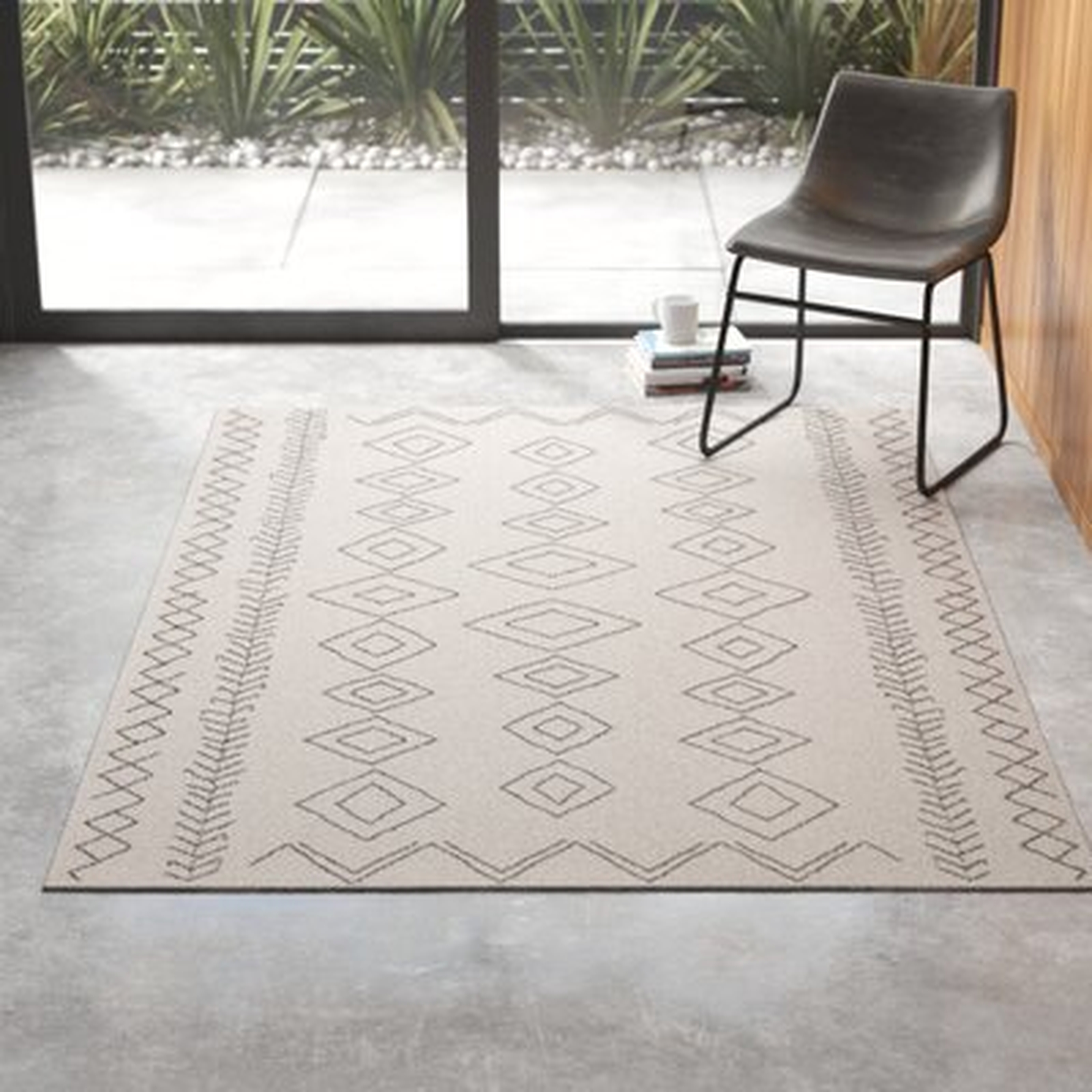 Ezri Diamond Indoor/Outdoor Area Rug for Living Room Patio Deck Front Porch Kitchen, Ivory/Dark Grey - AllModern