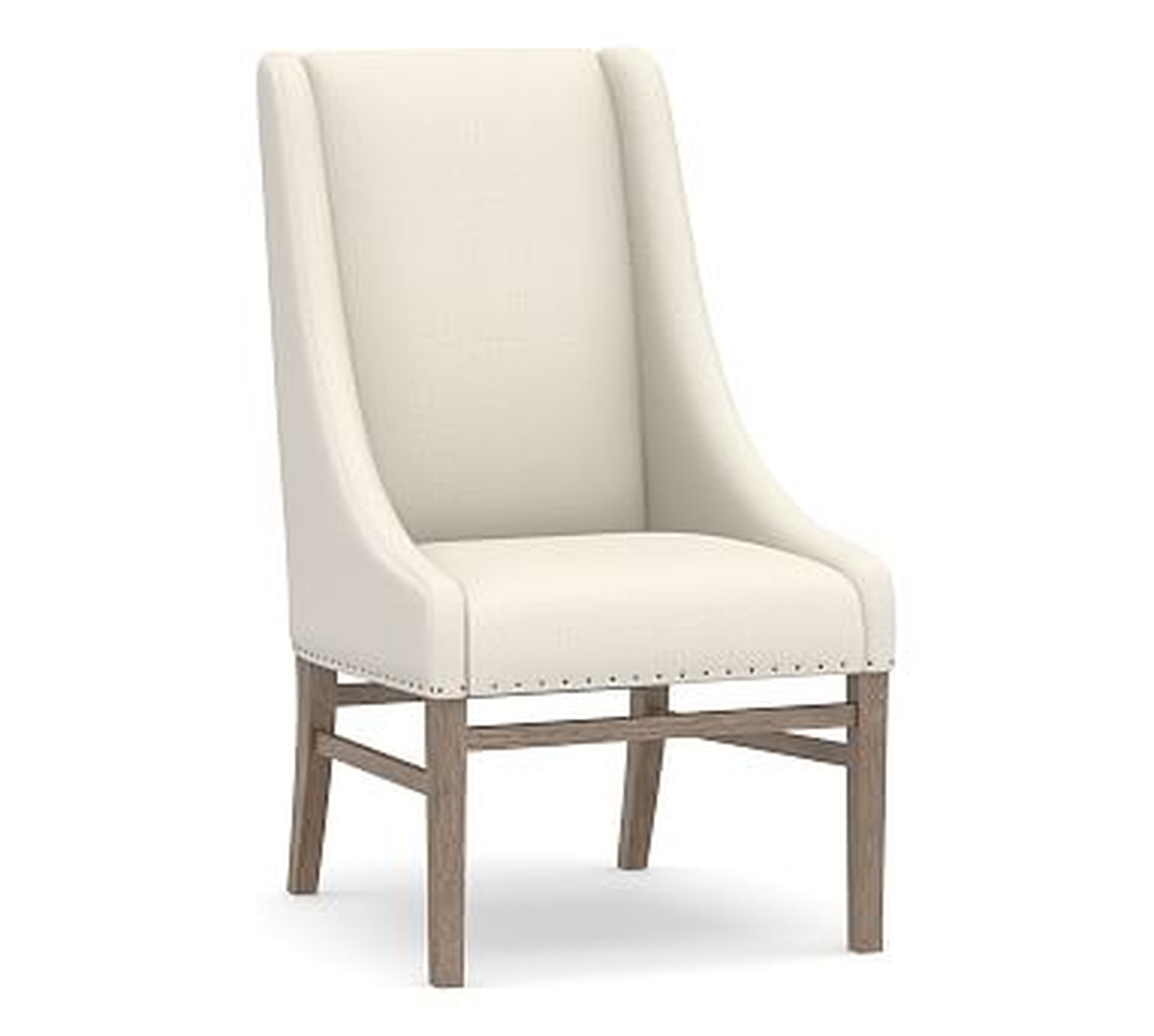 Milan Slope Arm Upholstered Dining Side Chair, Gray Wash Leg, Performance Heathered Tweed Ivory - Pottery Barn