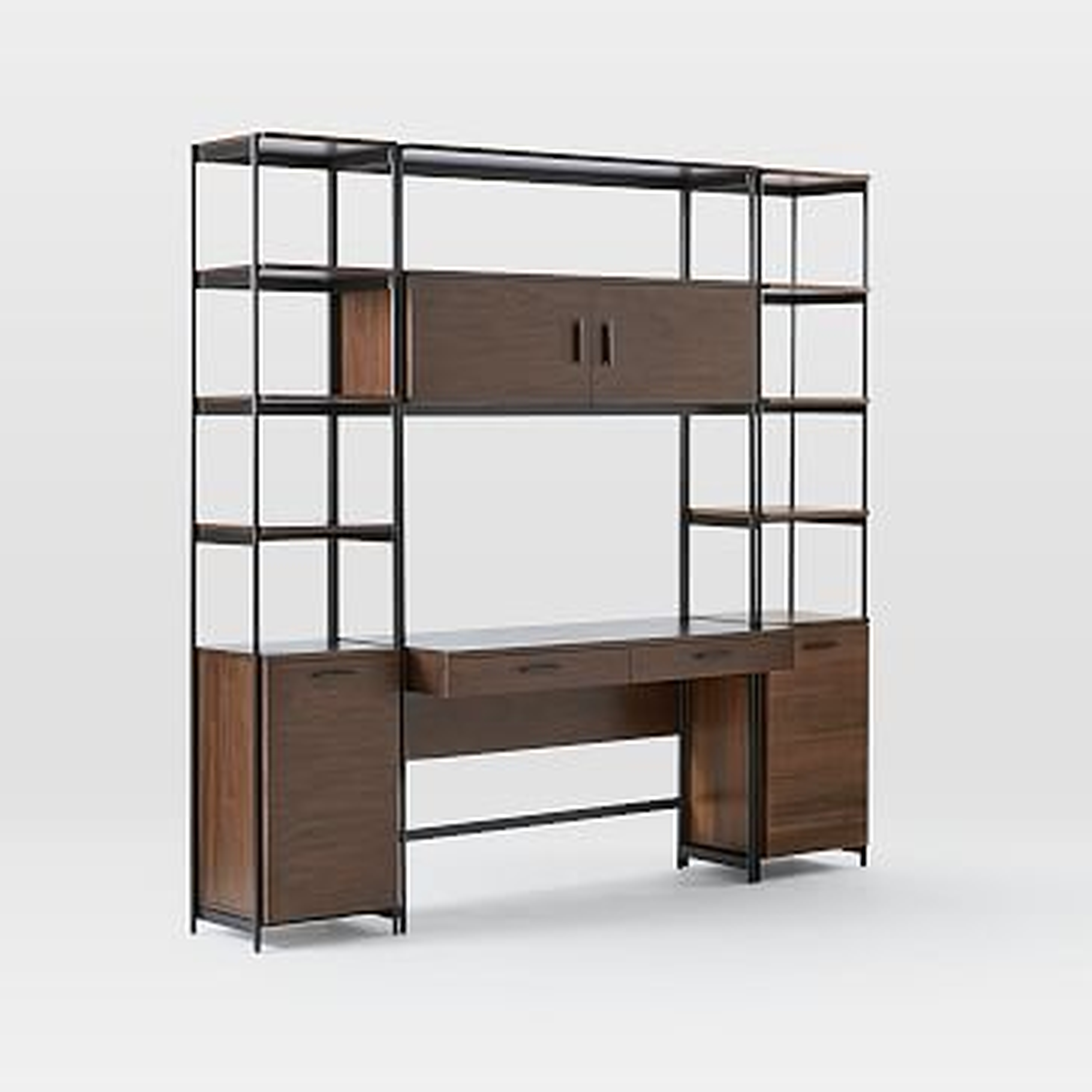 Foundry Narrow Bookcase + Desk Set, Dark Walnut - West Elm