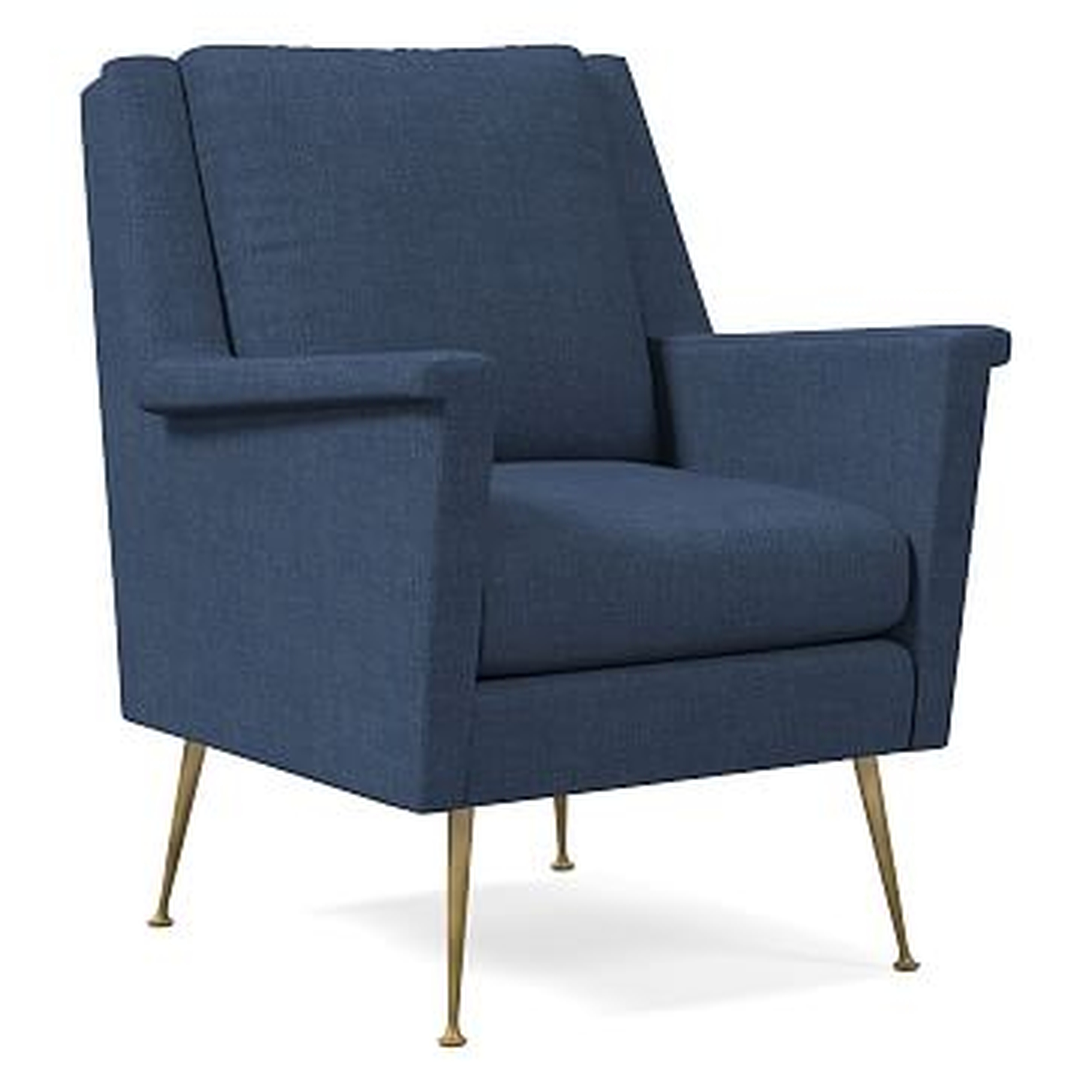 Carlo Midcentury Chair, Performance Yarn Dyed Linen Weave, French Blue, Brass - West Elm