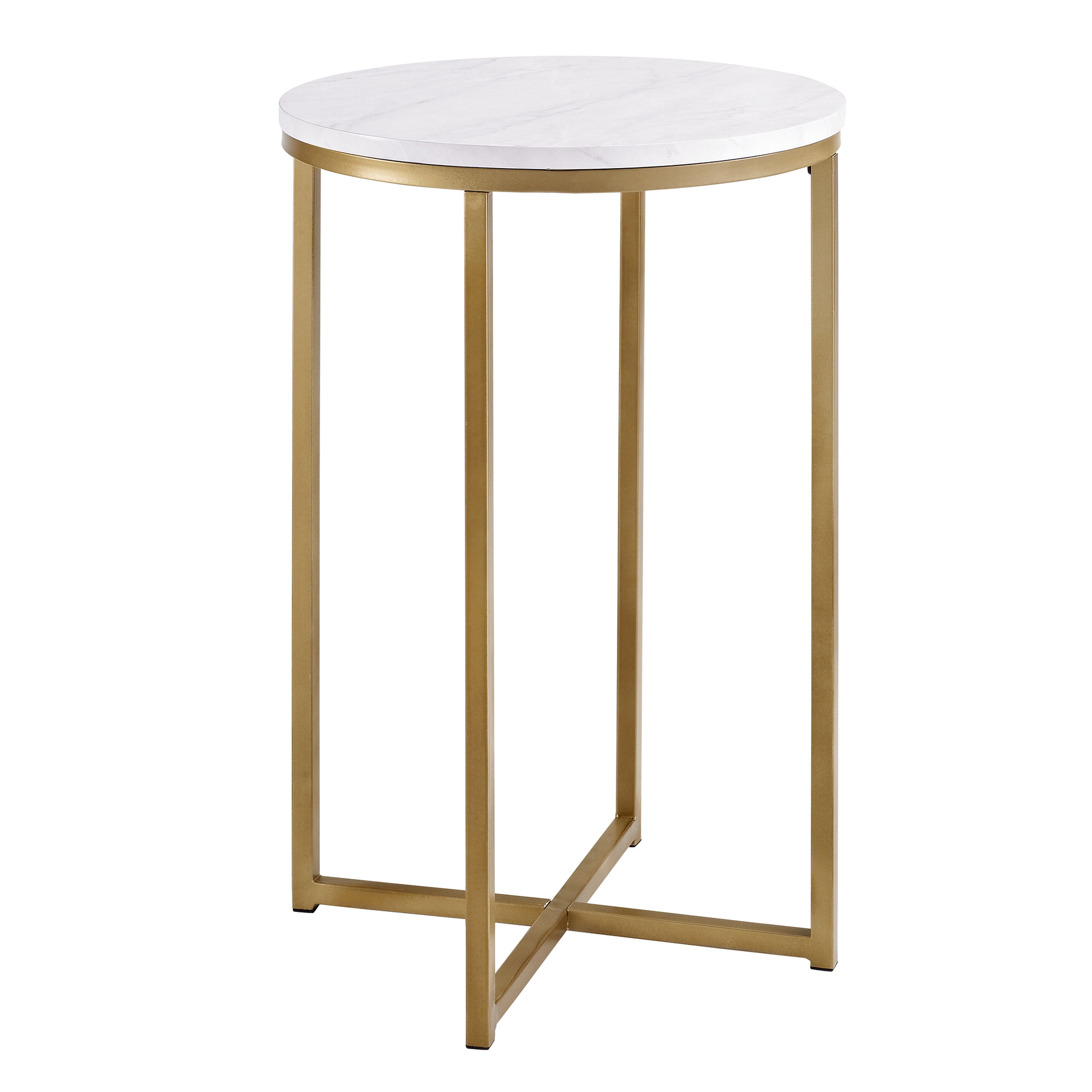 Alissa 16" Glam Round Side Table - Faux White Marble/Gold - Walker Edison
