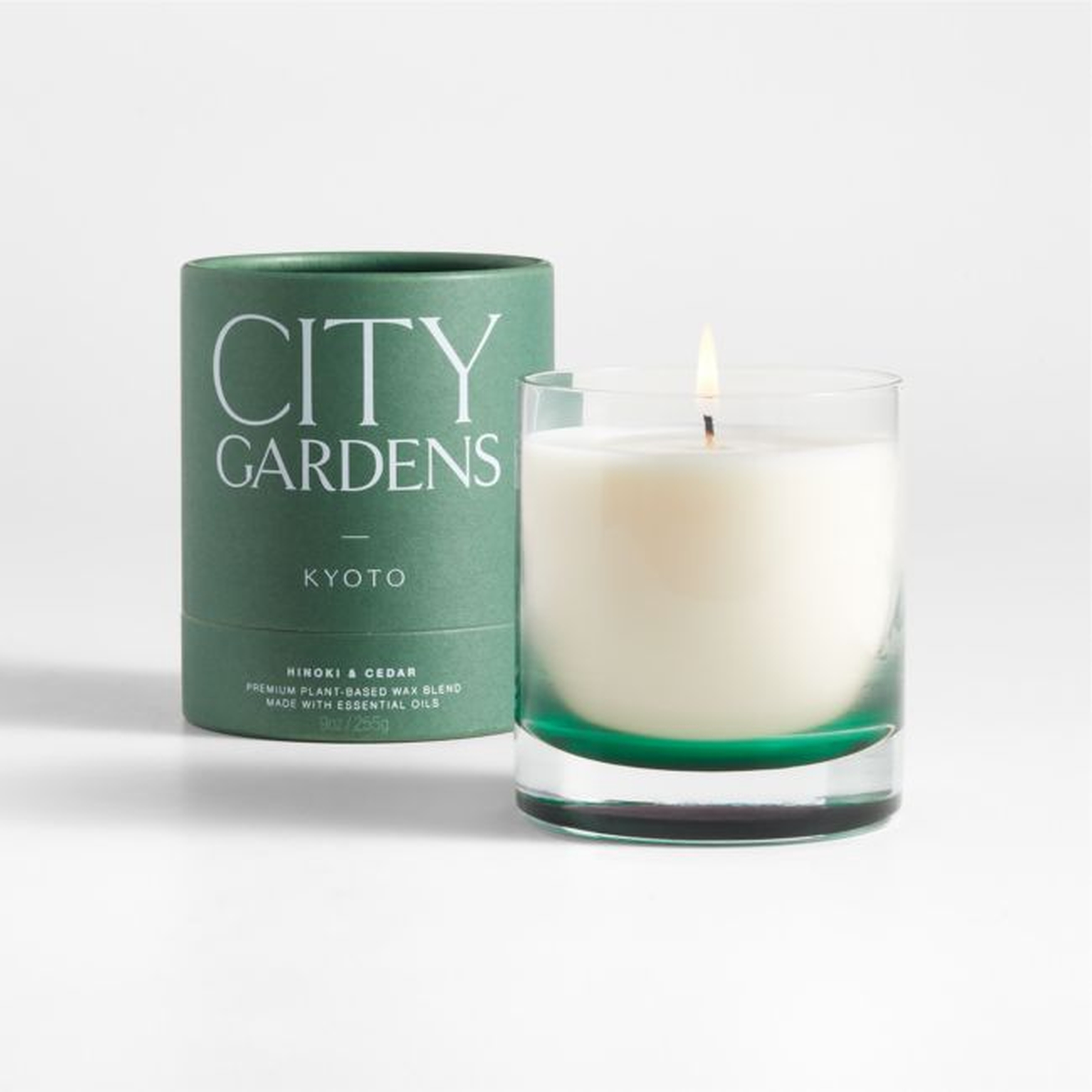 City Gardens Green Kyoto Scented Candle - Hinoki & Cedar - Crate and Barrel