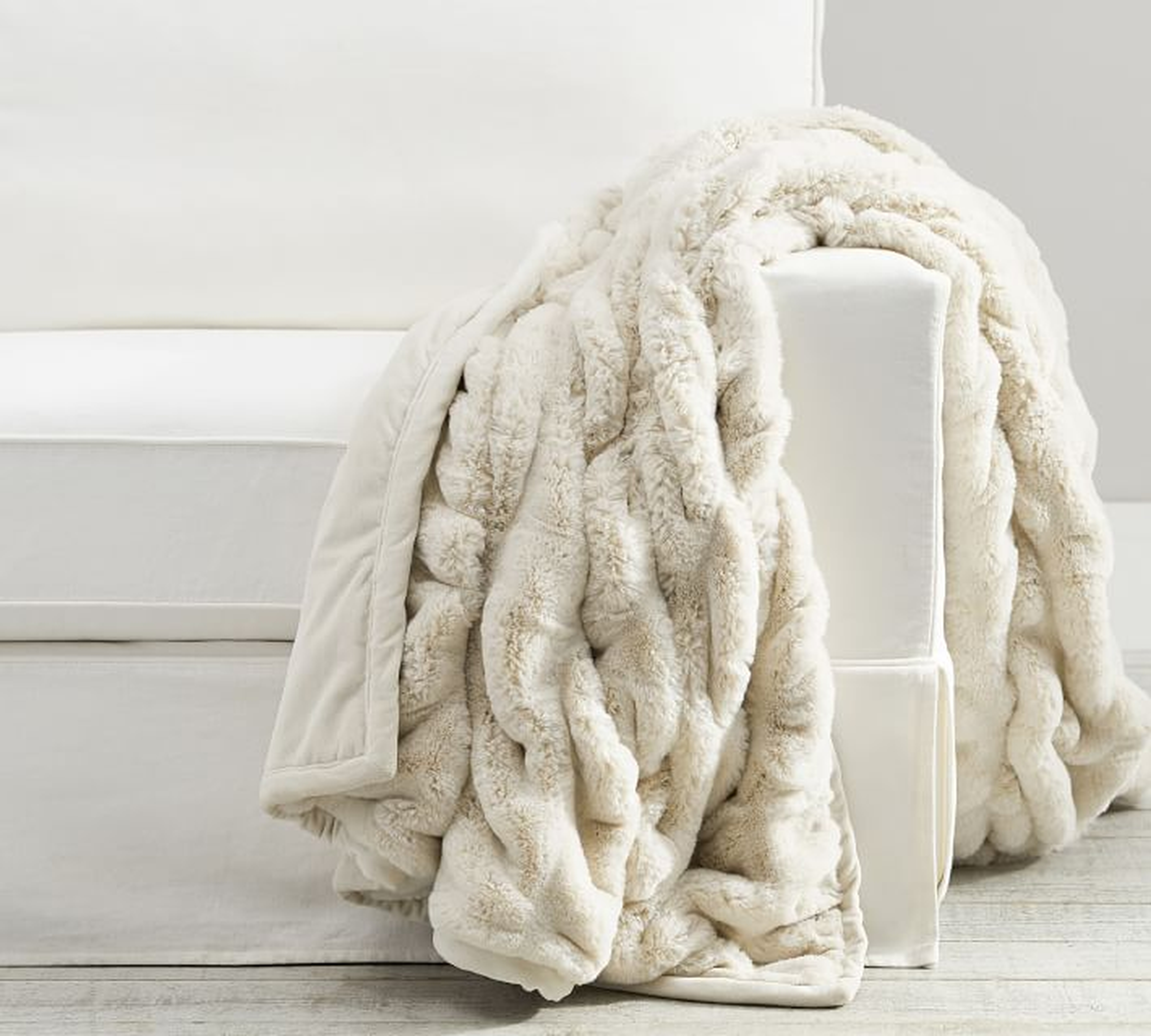 Faux Fur Ruched Throw, Ivory, 50" x 60" - Pottery Barn