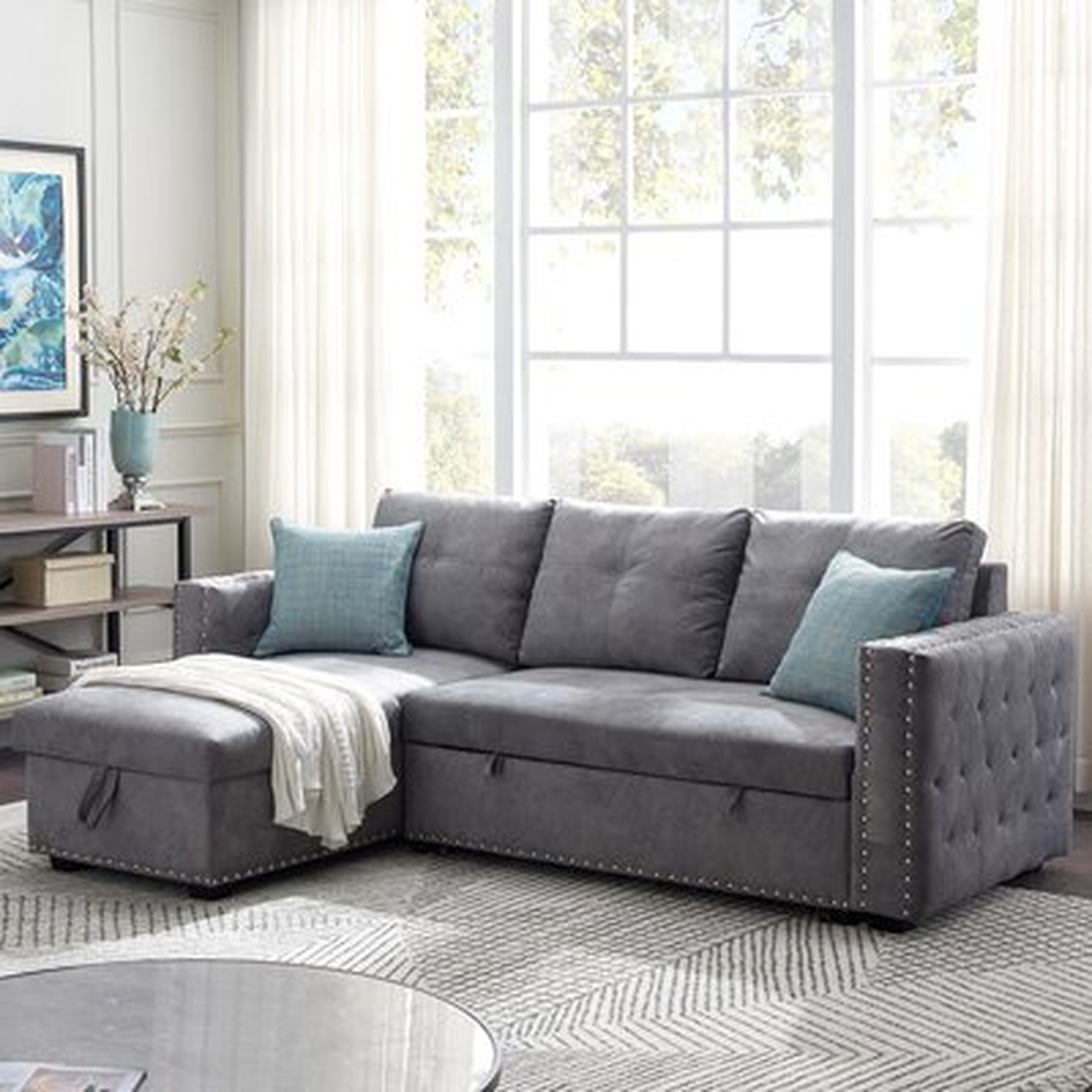 91*64.5*35.5" Reversible Sleeper Sectional Storage Sofa Bed,Corner Sofa-Bed With Storage,3 Seat Both Left Handed And Right Handed,Nailheaded - Wayfair