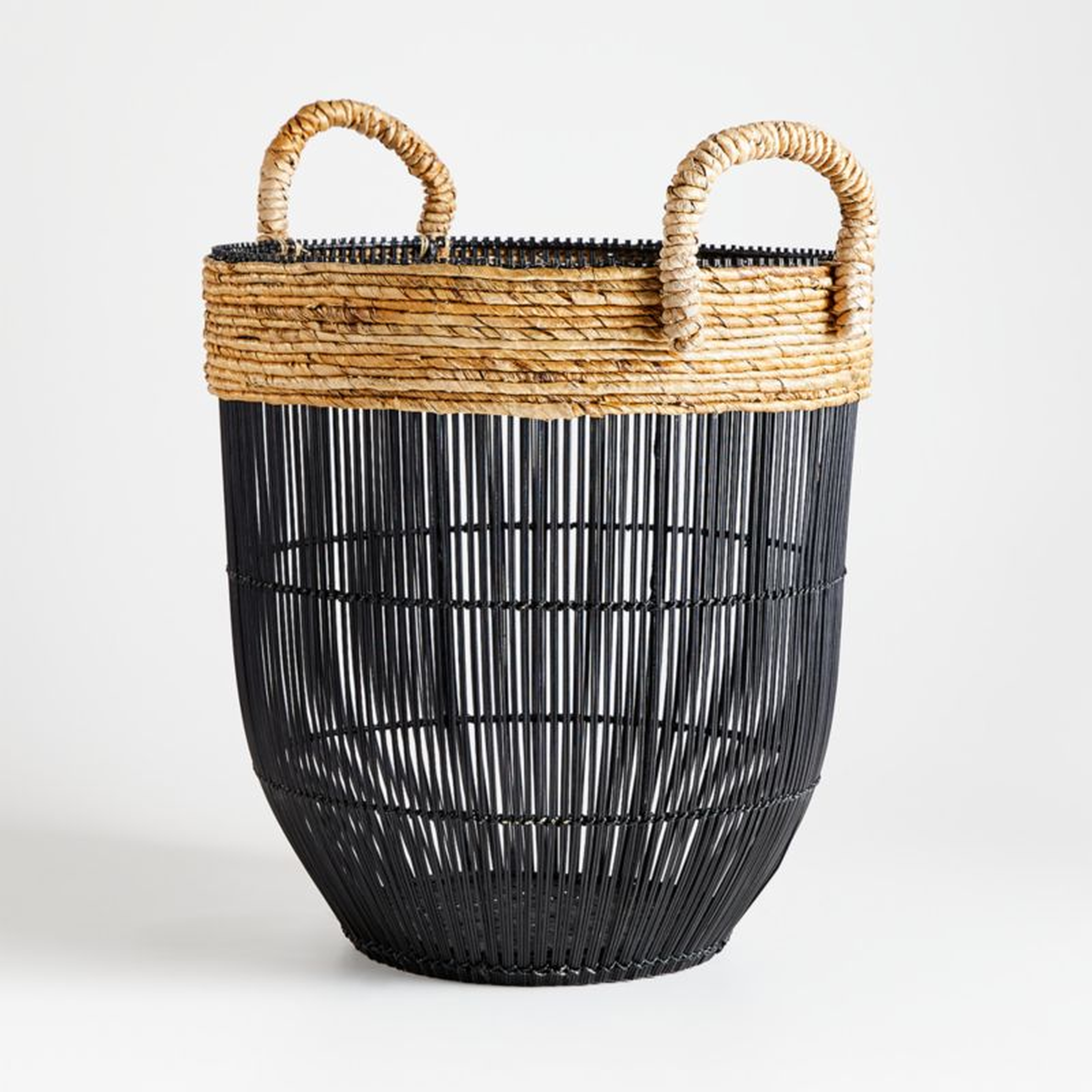 Malloe Tall Black Basket with Handles - Crate and Barrel