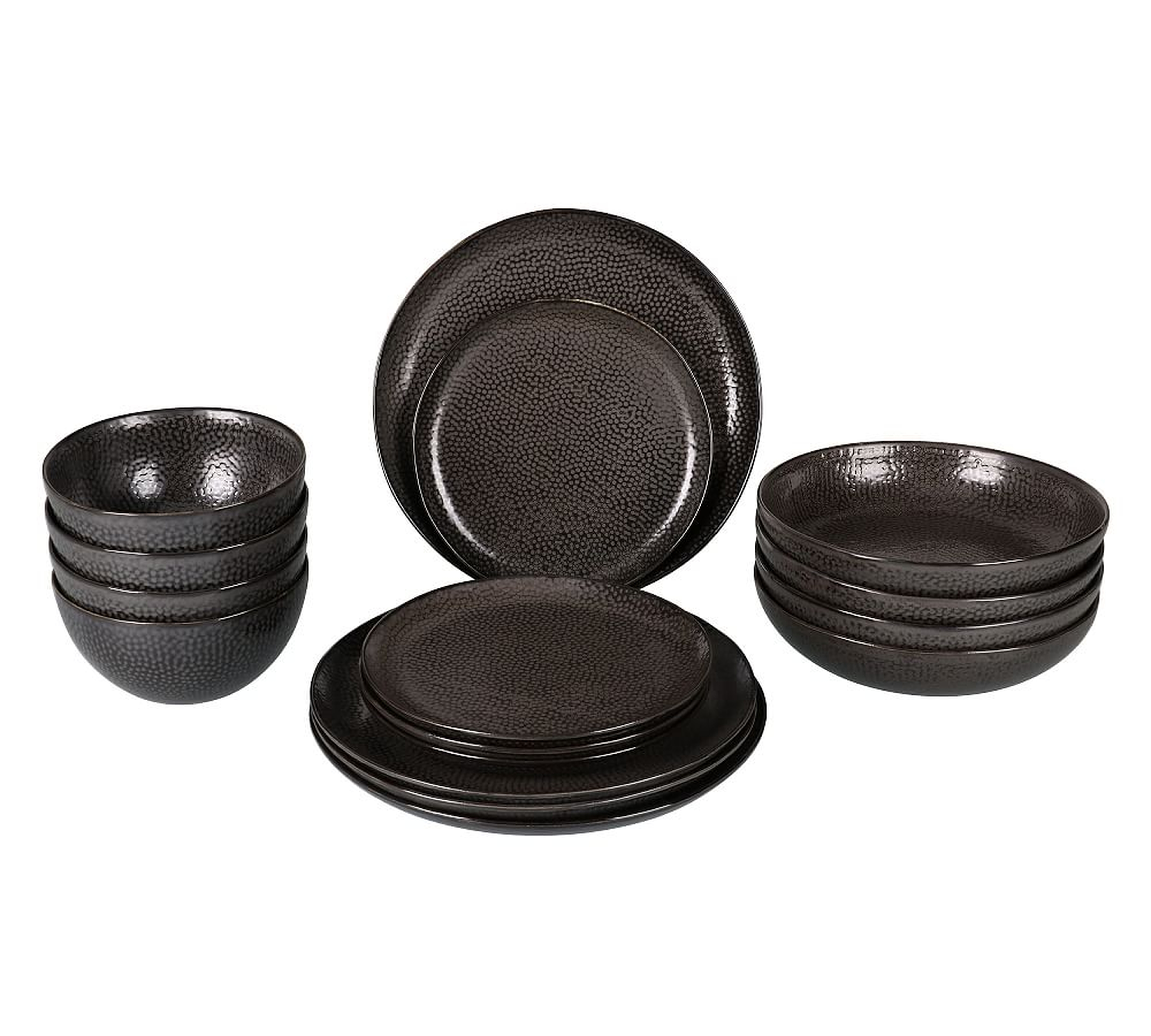 Serene Stoneware 16-Piece Dinnerware Set (dinner, salad, pasta & cereal) - Black - Pottery Barn