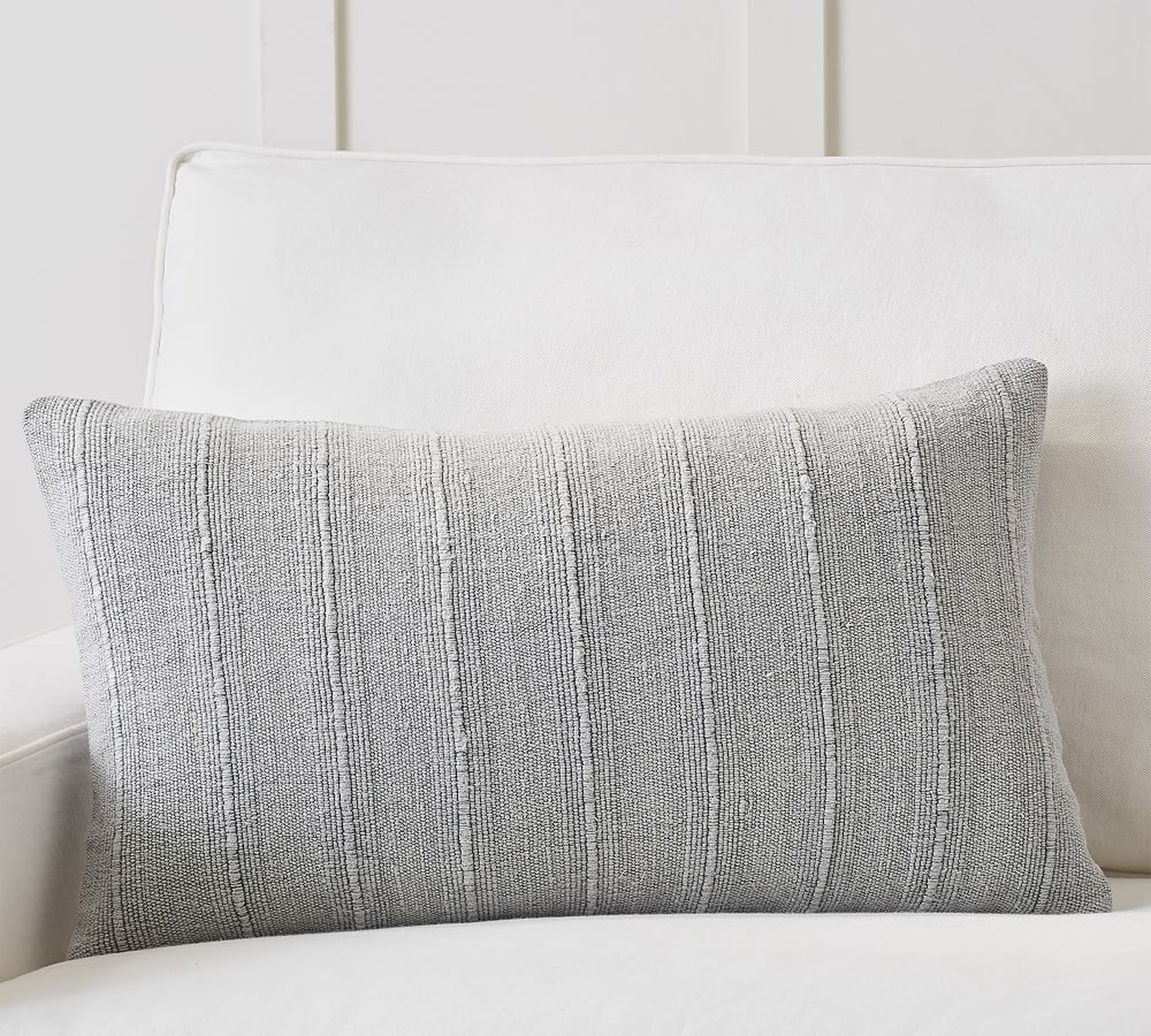 Relaxed Striped Lumbar Pillow Cover, 16 x 26", Gray - Pottery Barn