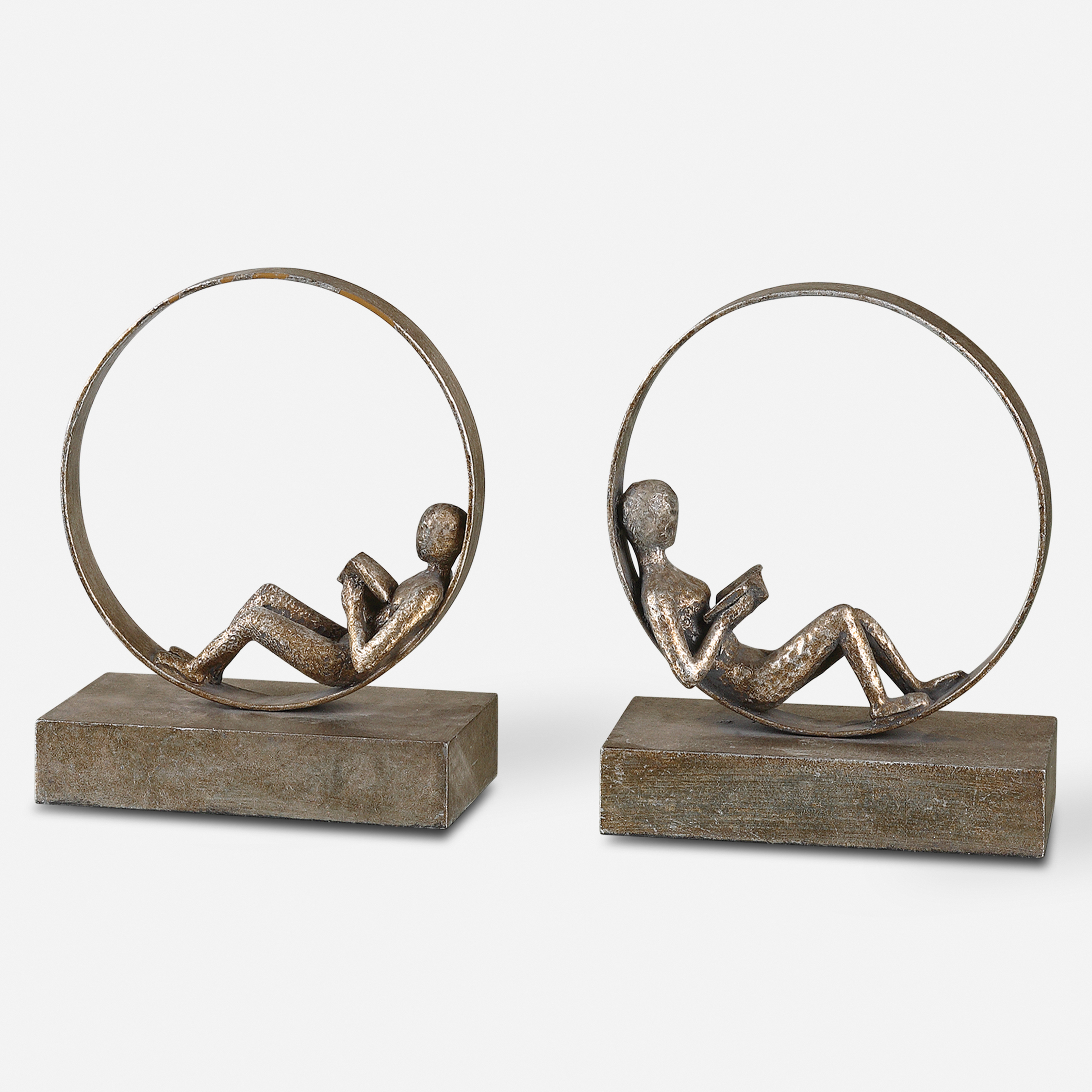 Lounging Reader Antique Bookends Set/2 - Uttermost