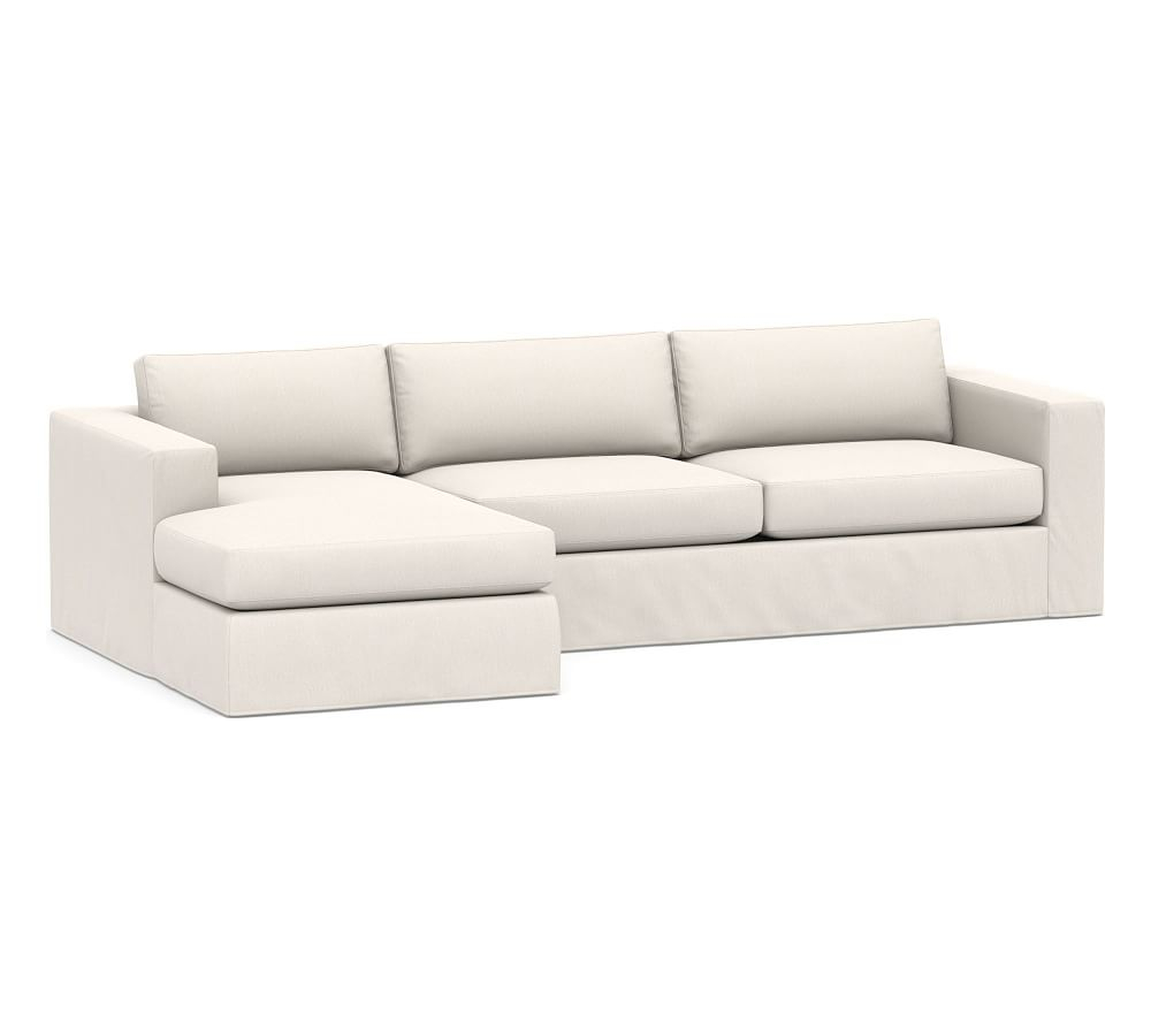 Carmel Square Arm Slipcovered Right Arm Sofa with Chaise Sectional, Down Blend Wrapped Cushions, Sunbrella(R) Performance Chenille Salt - Pottery Barn