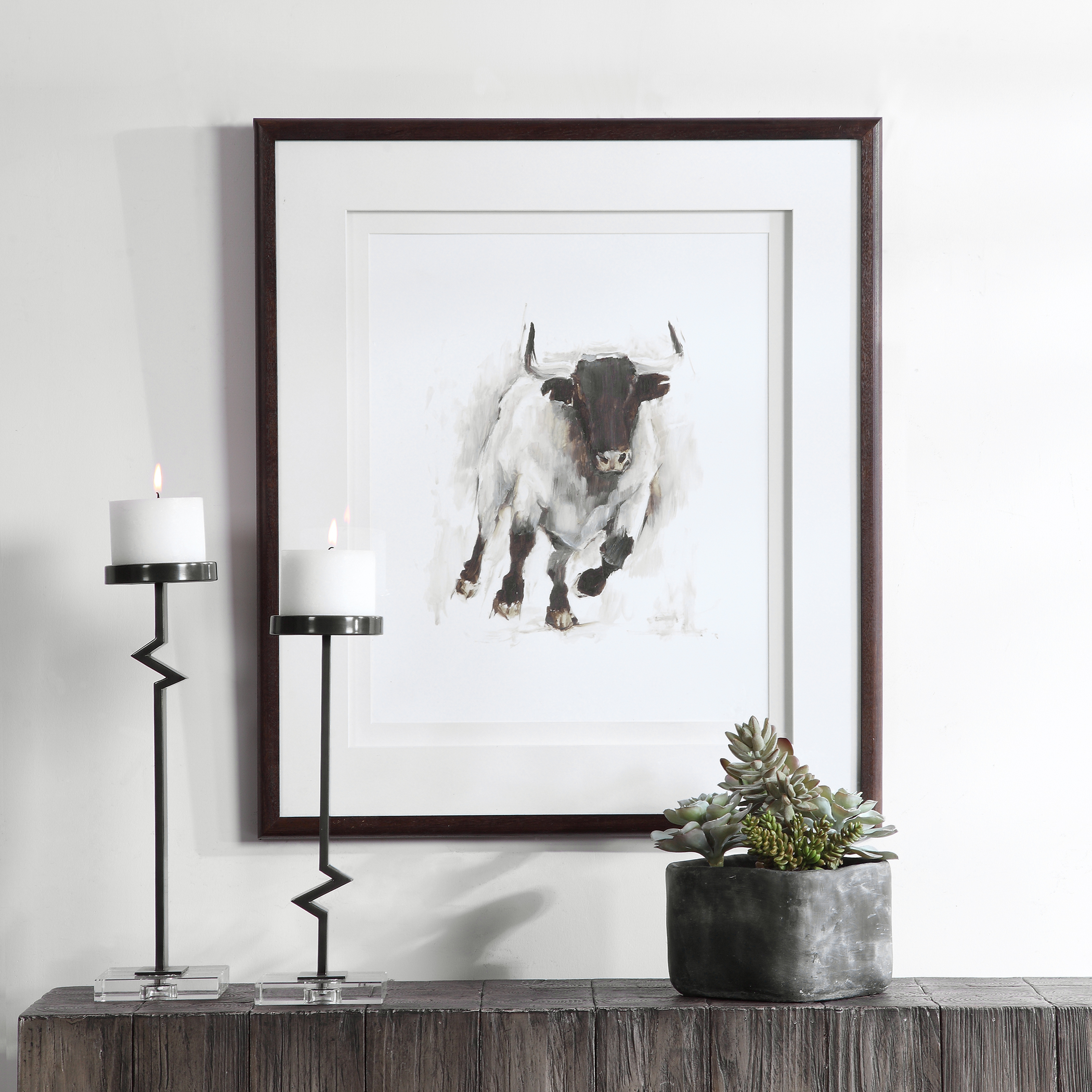 Rustic Bull Framed Animal Print - Hudsonhill Foundry
