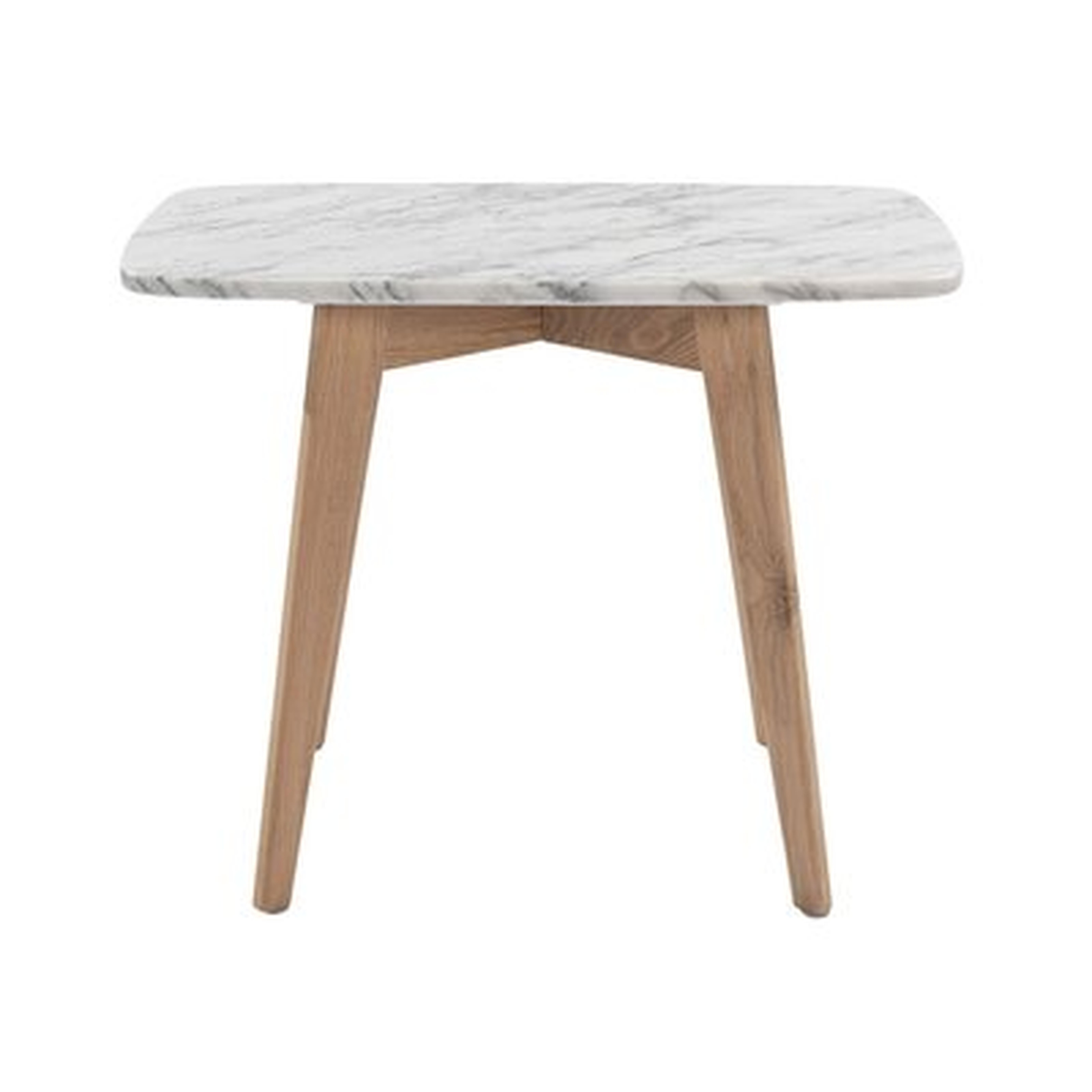 Bayoleth 12" X 21" Rectangular Modern Italian Carrara White Marble End Table With Oak Legs - Wayfair