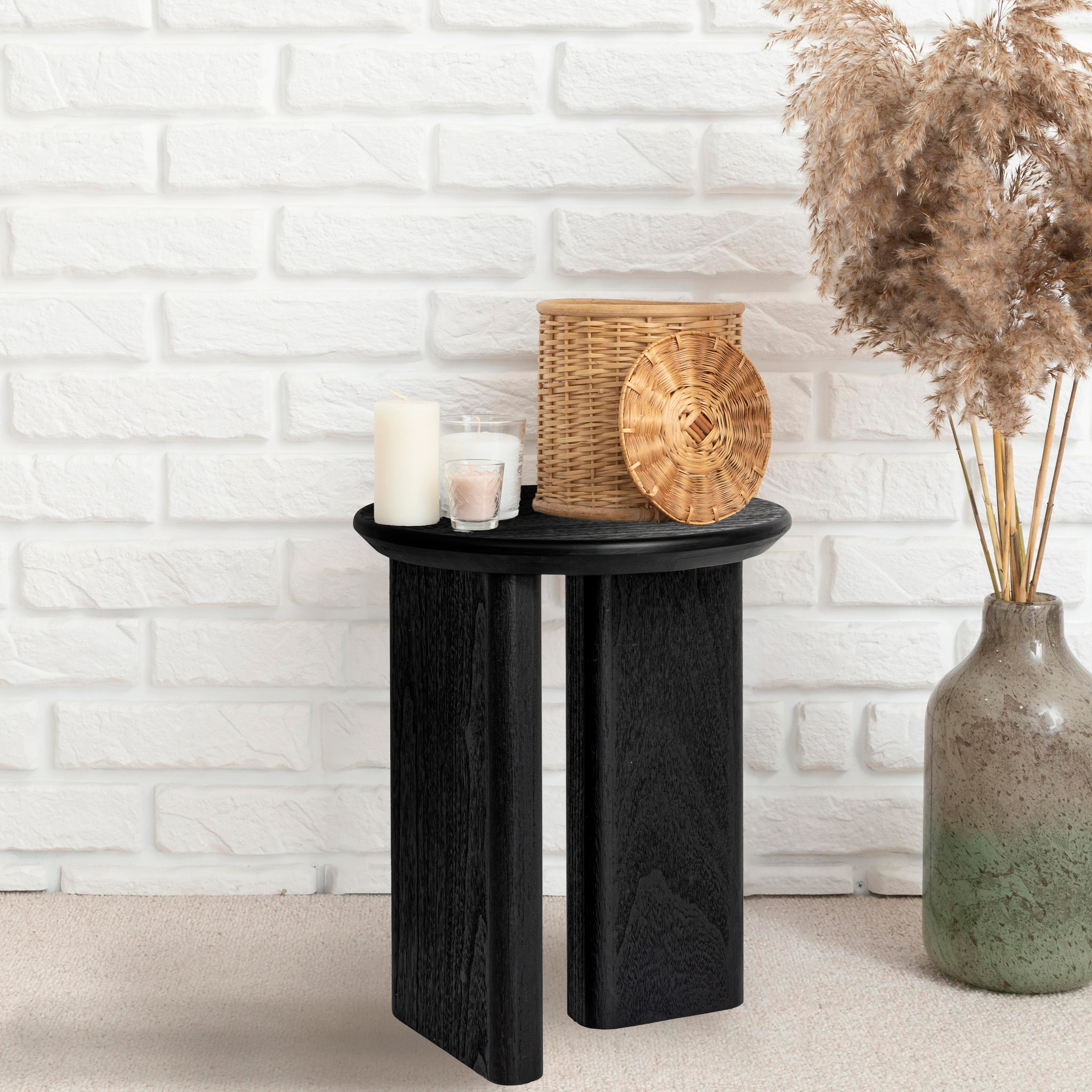 Asymmetrical Firwood Round End Table, Black - Creative Co-Op