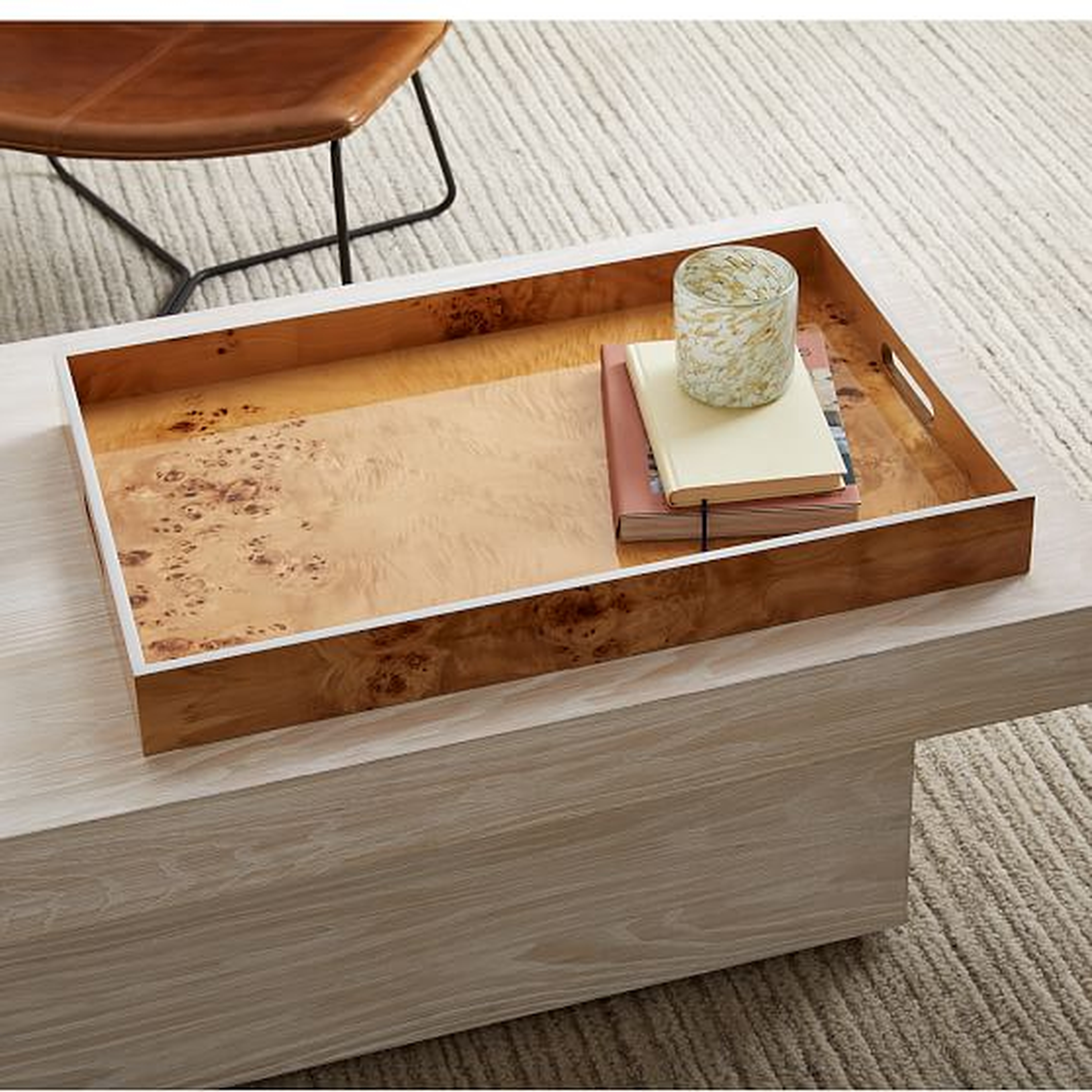 Lacquer Rectangle Tray Mdf Composite Burl Wood White - West Elm