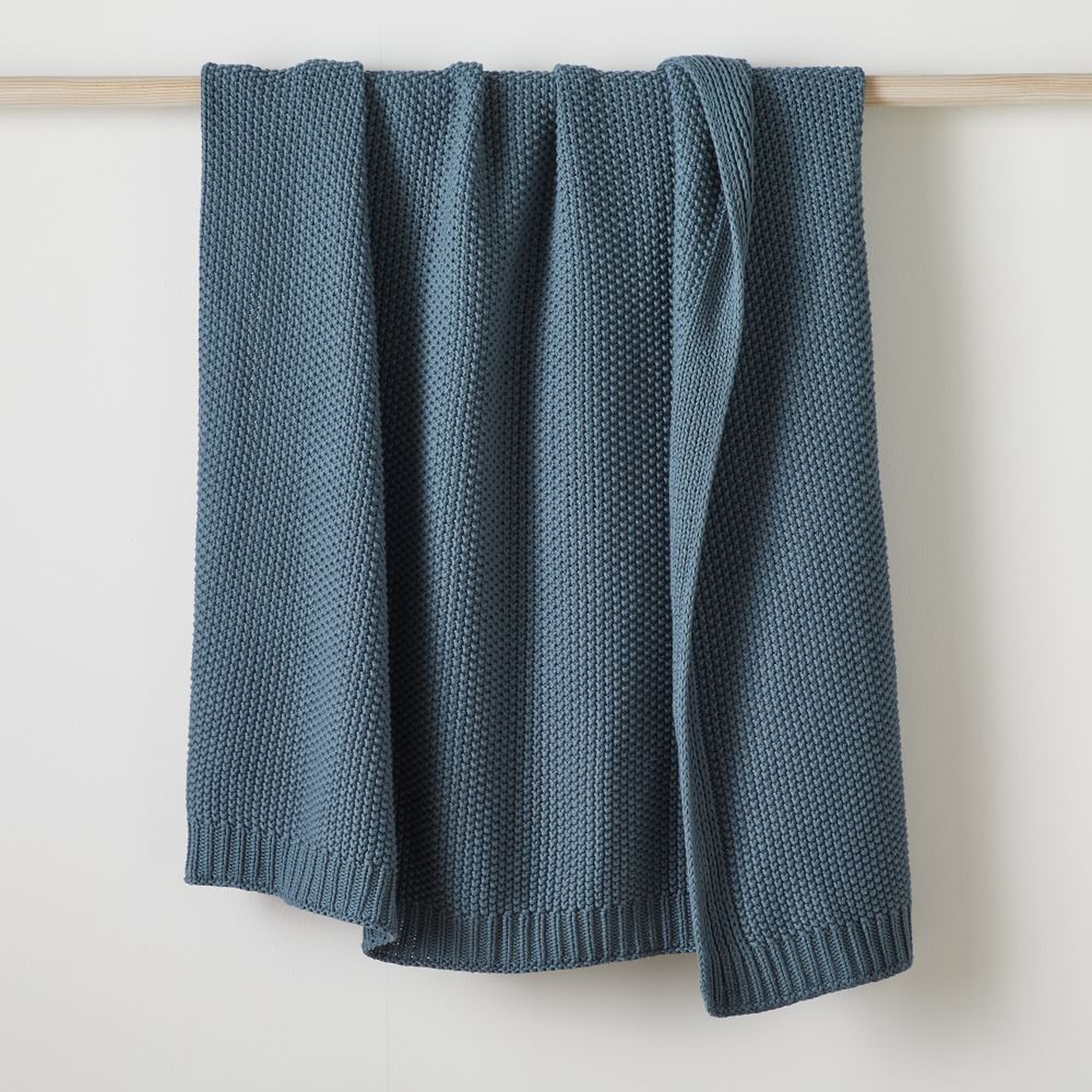 Cotton Knit Throw, Mineral Blue, 50"x60" - West Elm