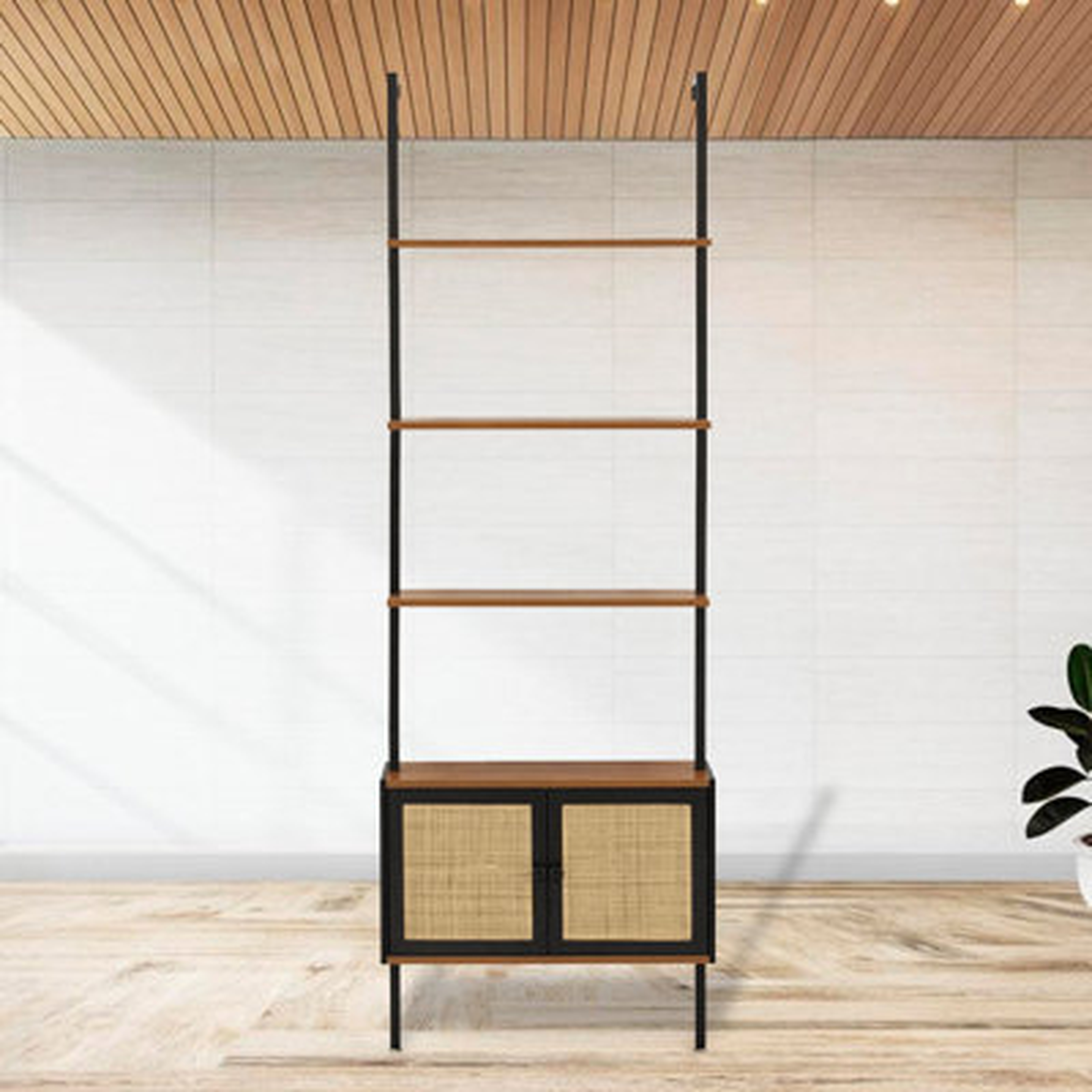 Bayou Breeze 5-Tier Ladder Shelf With Cabinet Black Colour Bookcase - Wayfair
