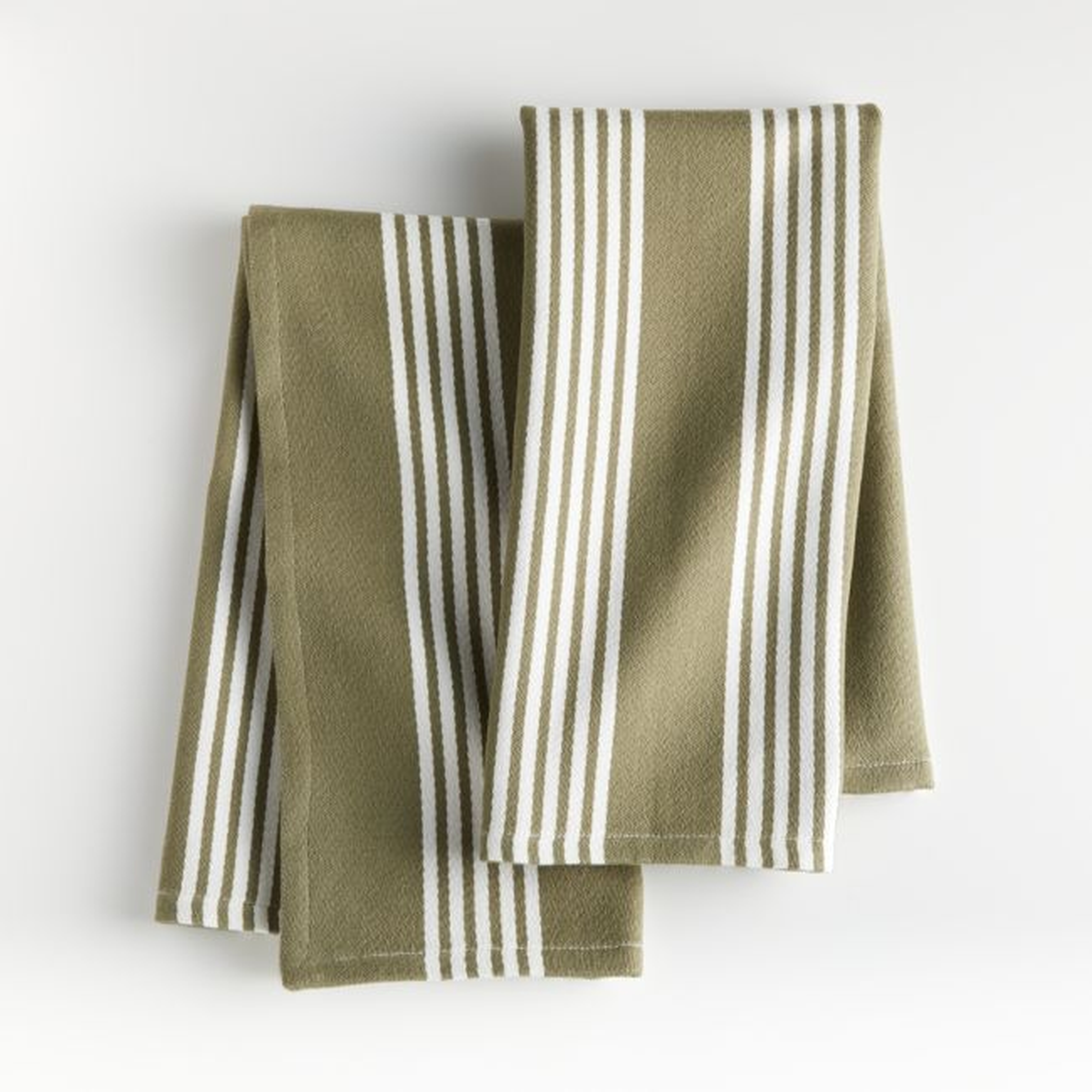 Olive Stripe Dish Towels, Set of 2 - Crate and Barrel