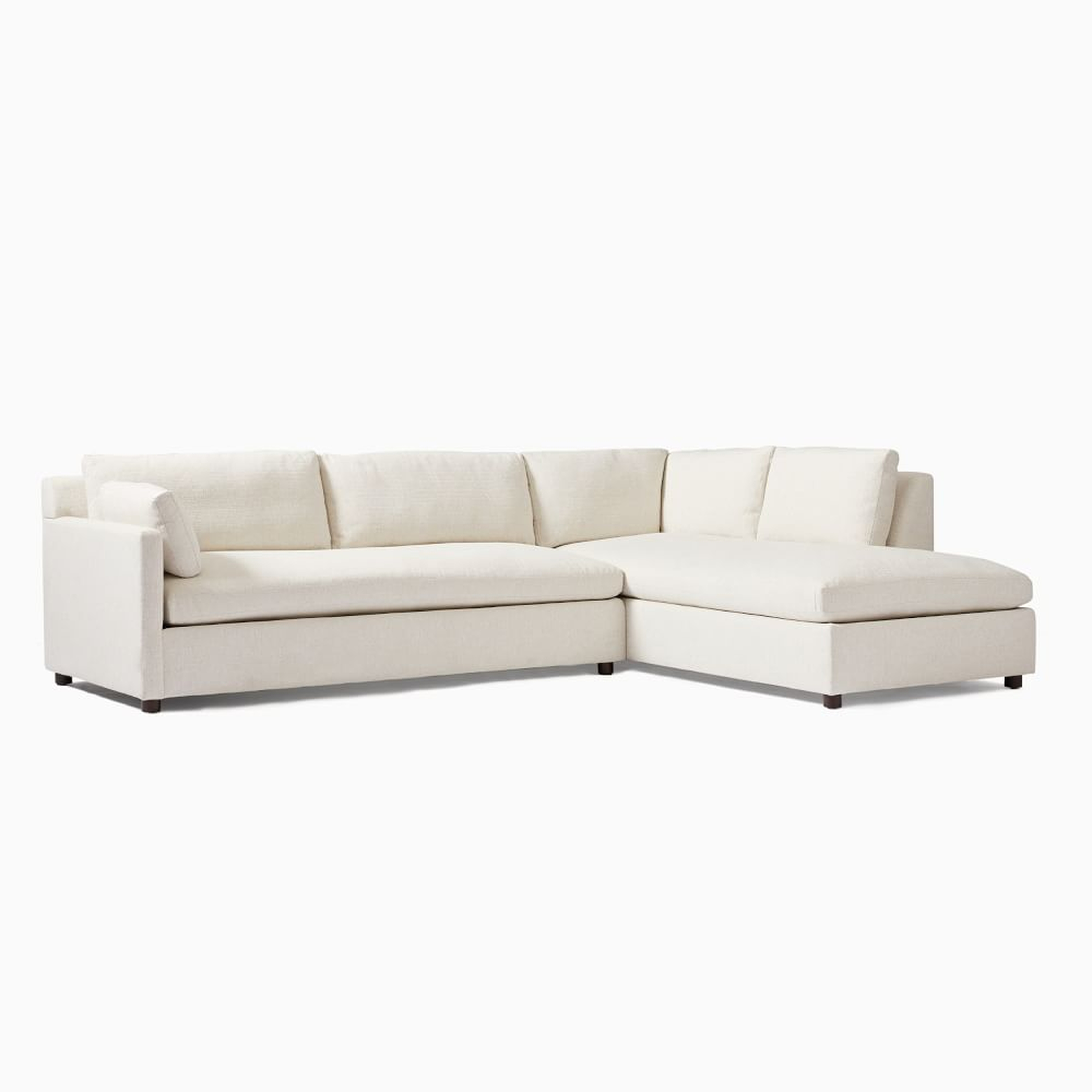 Marin 114" Right 2-Piece Bumper Chaise Sectional, Standard Depth, Performance Basketweave, Alabaster - West Elm