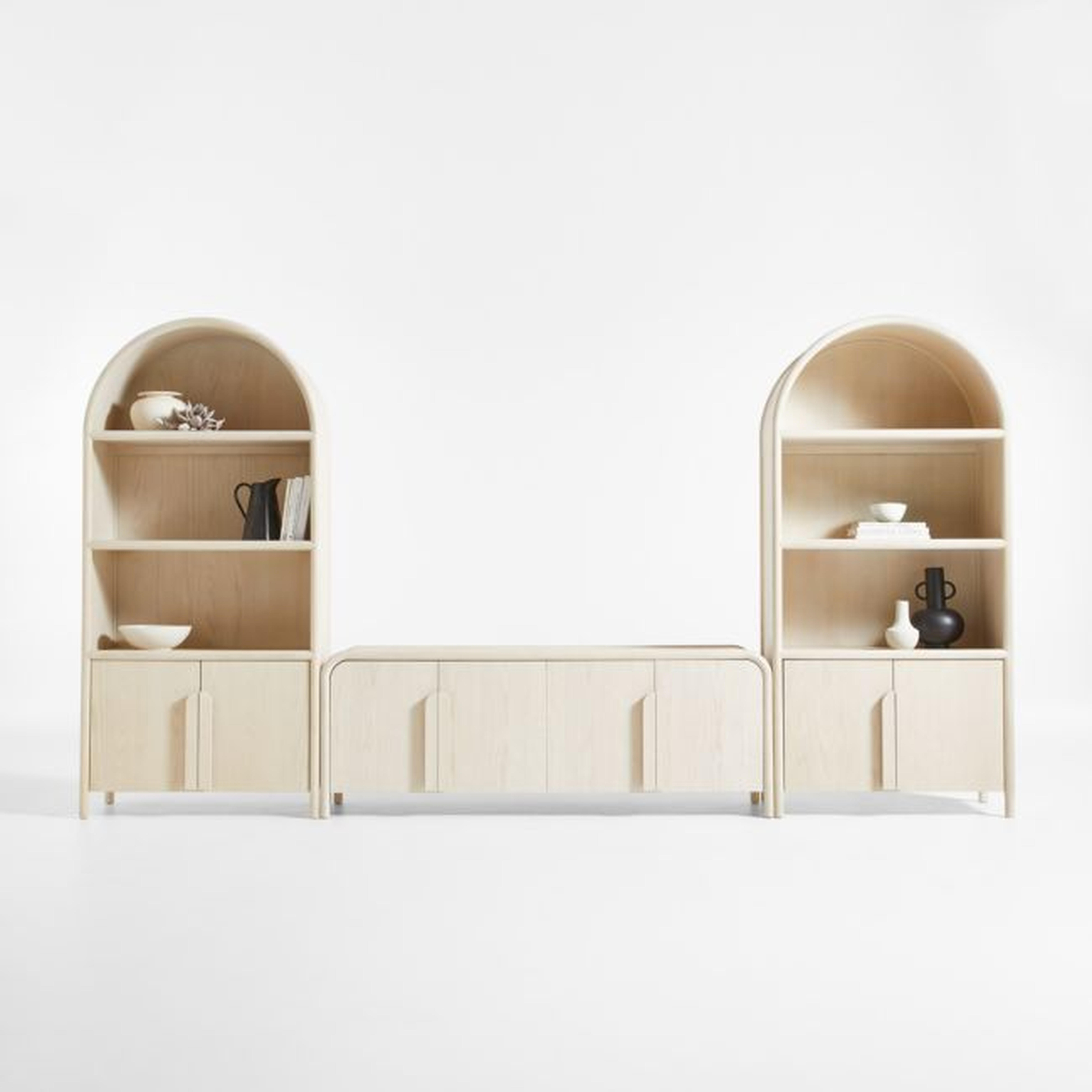 Annie 149" Whitewash Wood Storage Media Console Set by Leanne Ford - Crate and Barrel