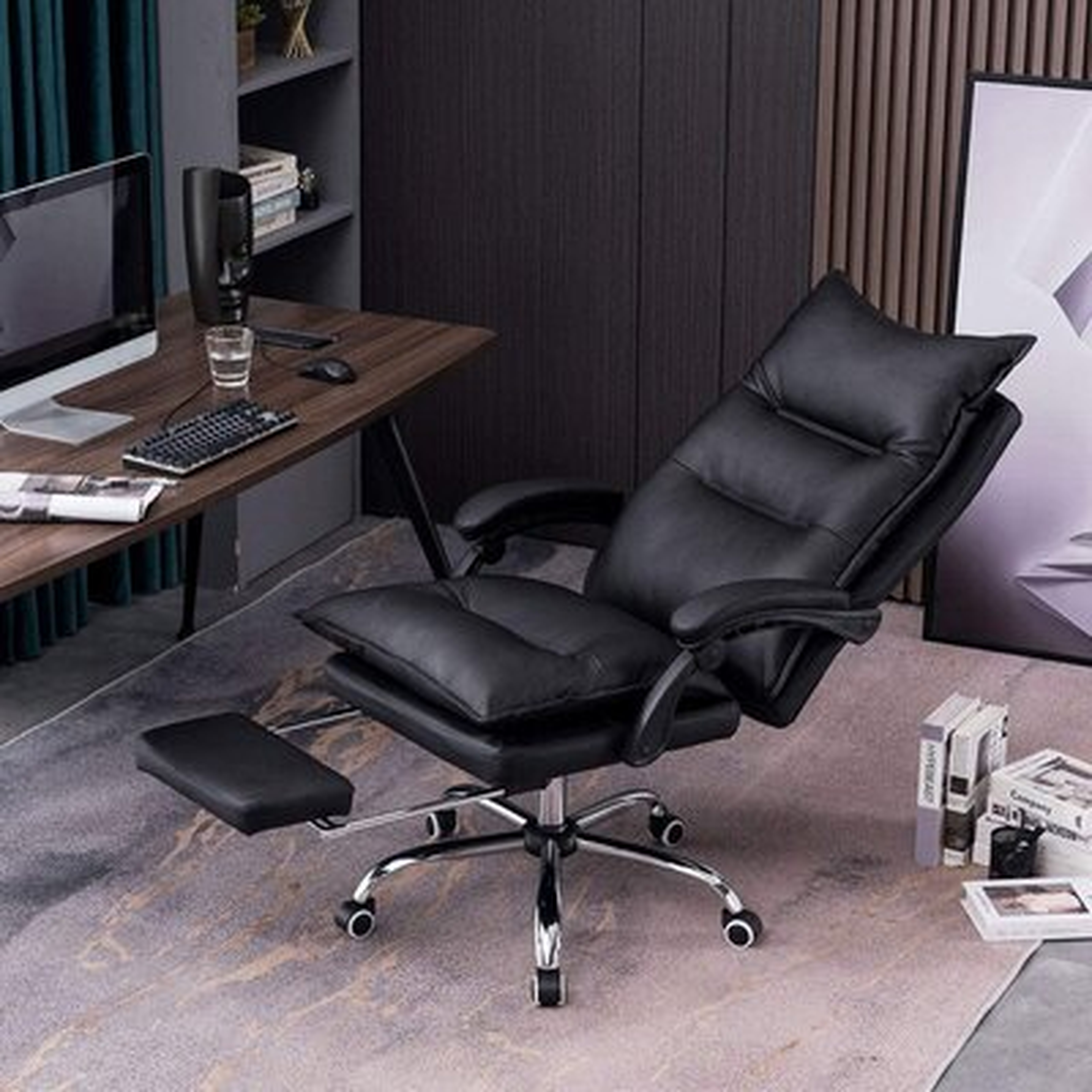 High Back Office Chair,pu Leather Executive Desk Chair, Adjustable Ergonomic Swivel Task Chair With Padded Armrests, Foot Rest, Black - Wayfair
