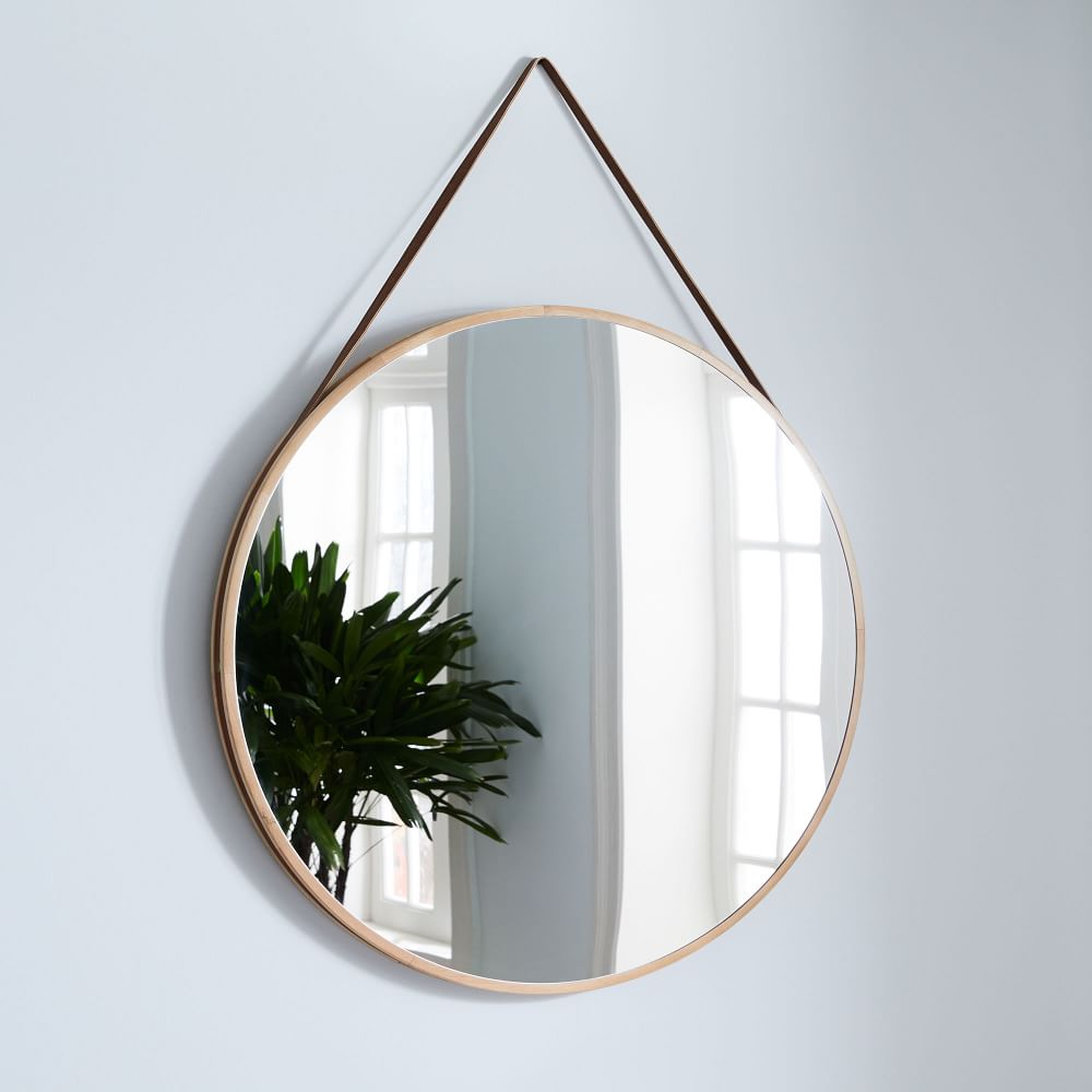Modern Leather Round Hanging Mirror, Natural and Tan, 36" Diam - West Elm