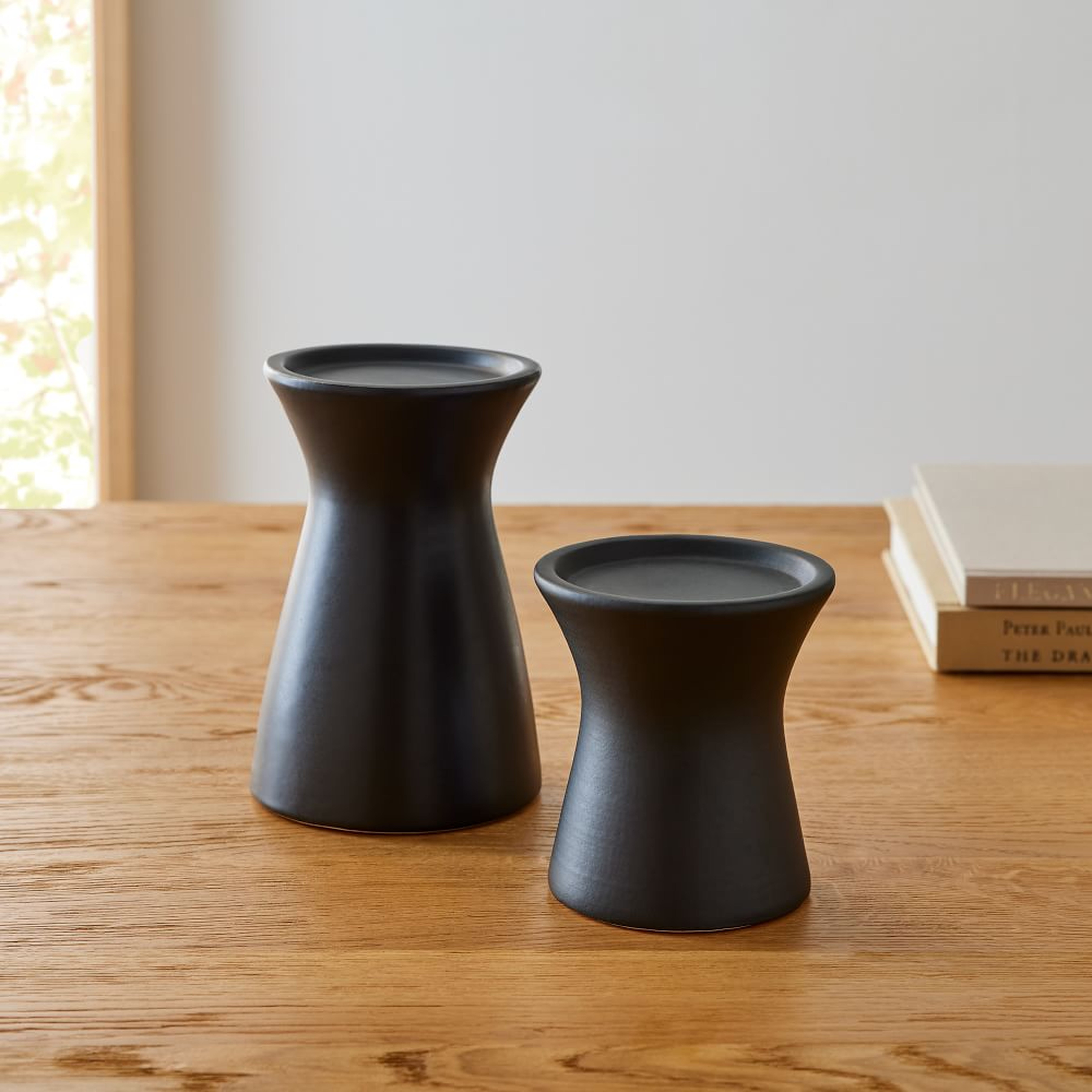 Pure Ceramic Pillar Holder, Black, Small And Medium, Set of 2 - West Elm