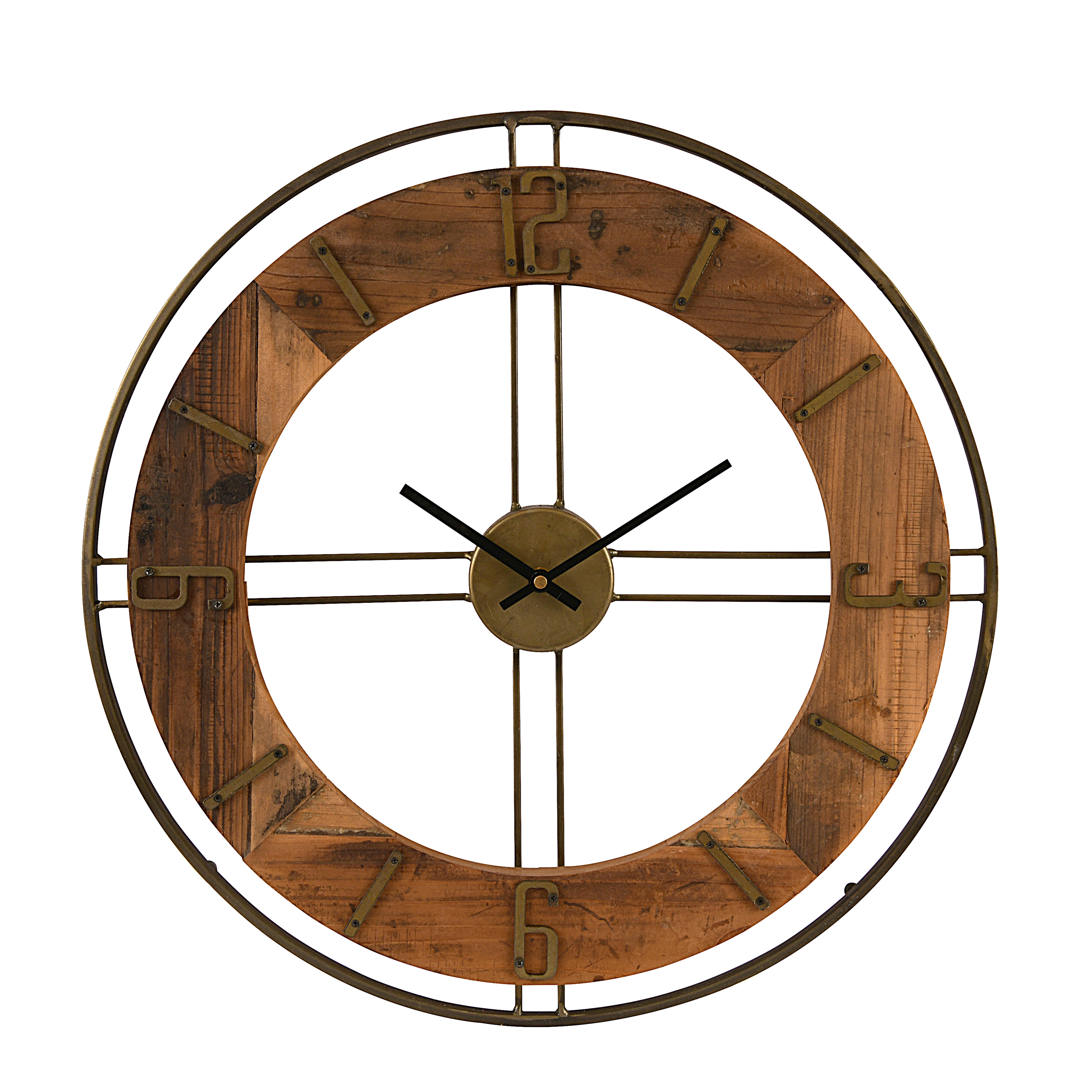 Metal and Fir Wood Dia Wall Clock - Creative Co-Op