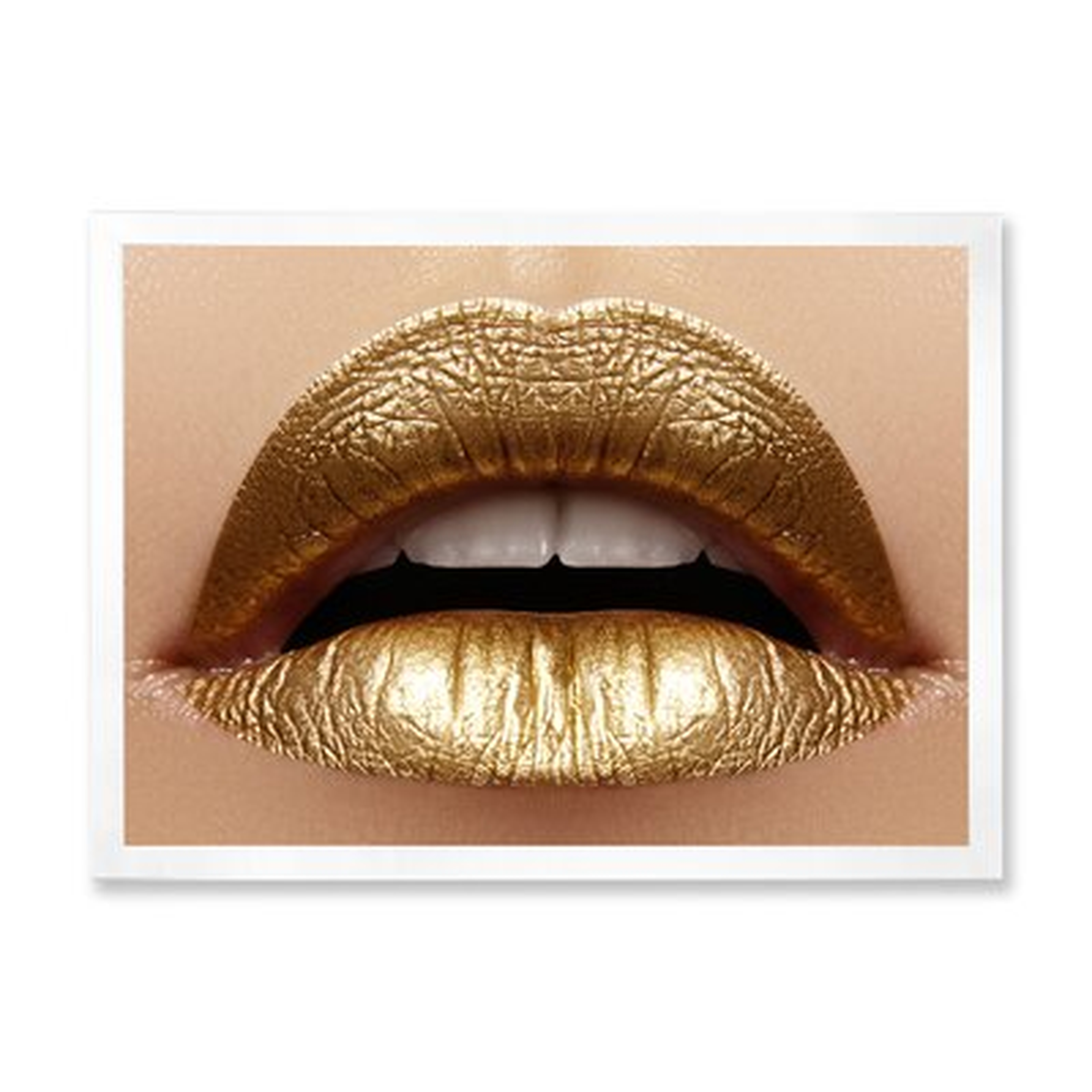 Close Up Of Female Plump Lips With Golden Lipstick - Modern Canvas Wall Art Print - Wayfair