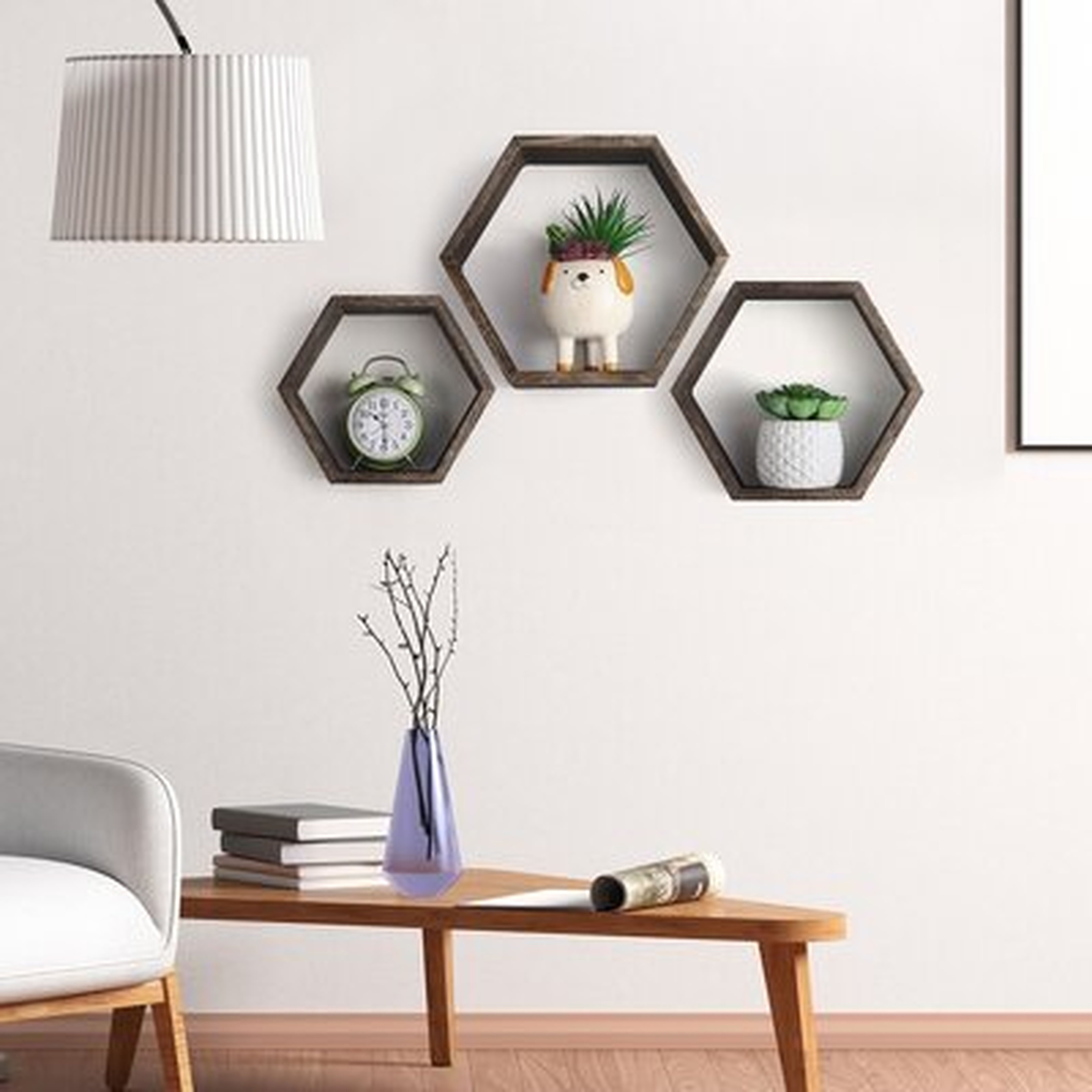 Wood Hexagon Rustic Floating Honeycomb Shelves, 3 Different Sizes - Wayfair