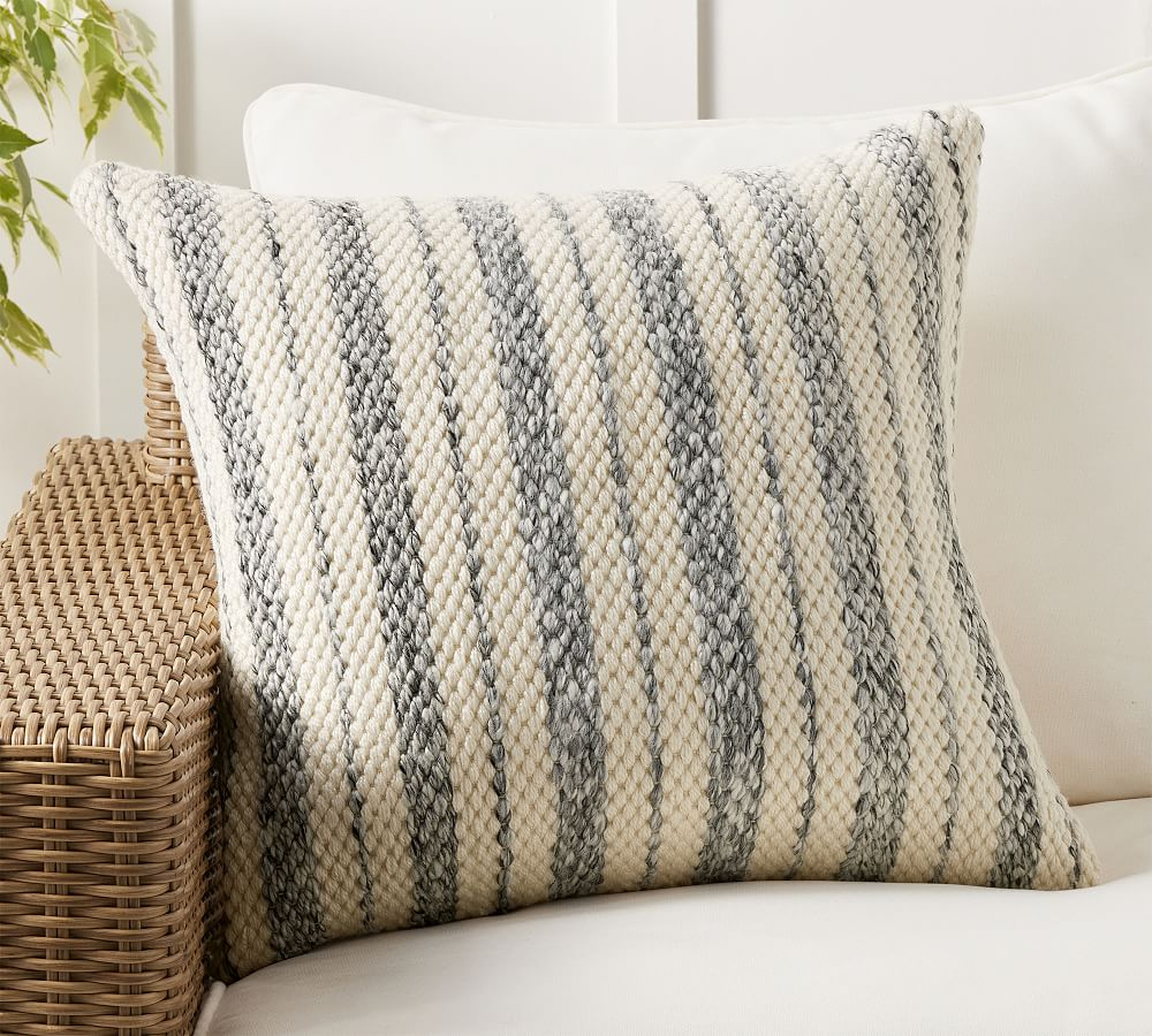 Truitt Striped Indoor/Outdoor Pillow, 22" x 22", Gray - Pottery Barn