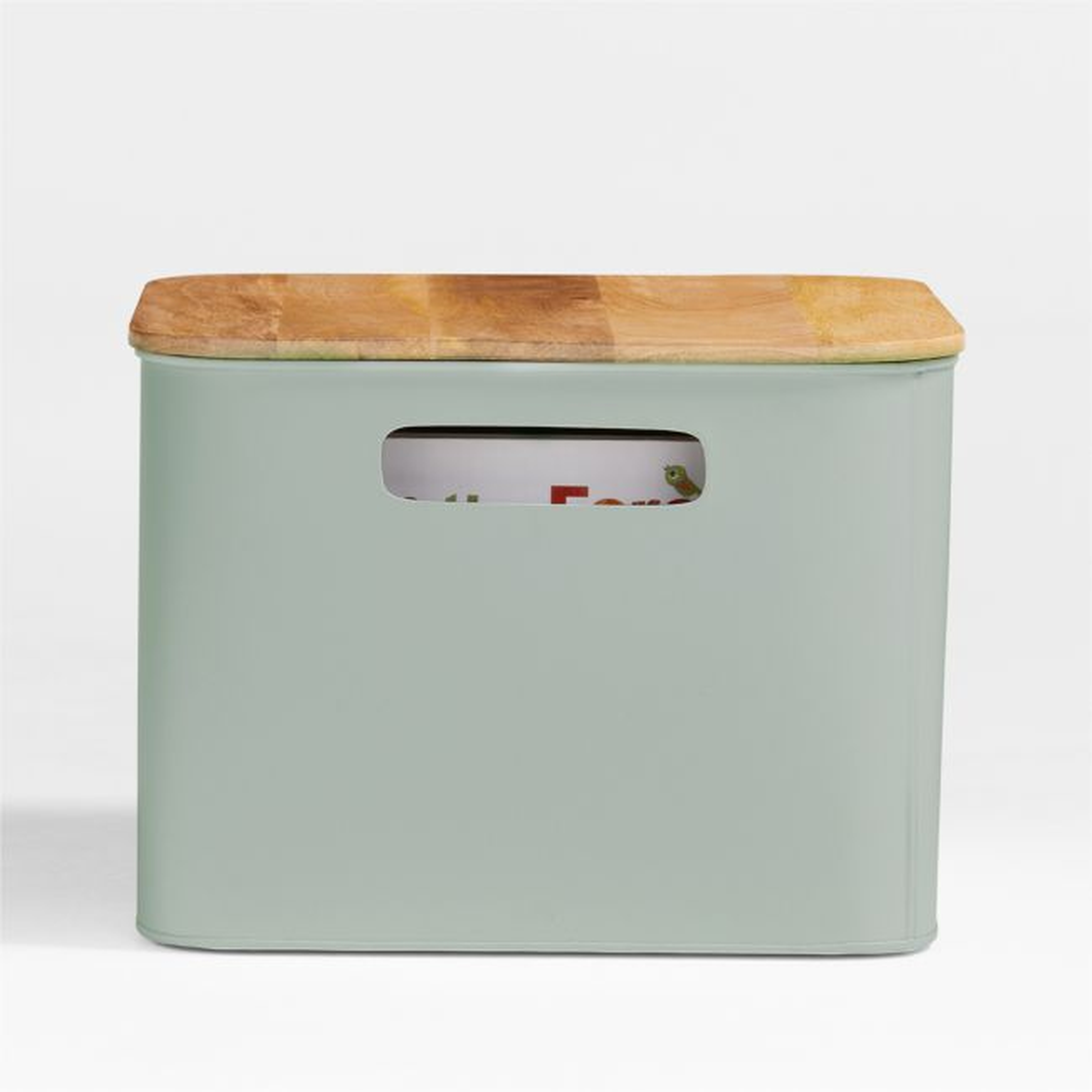 Outline Sage Medium Metal Floor Storage Bin with Wood Lid - Crate & Kids